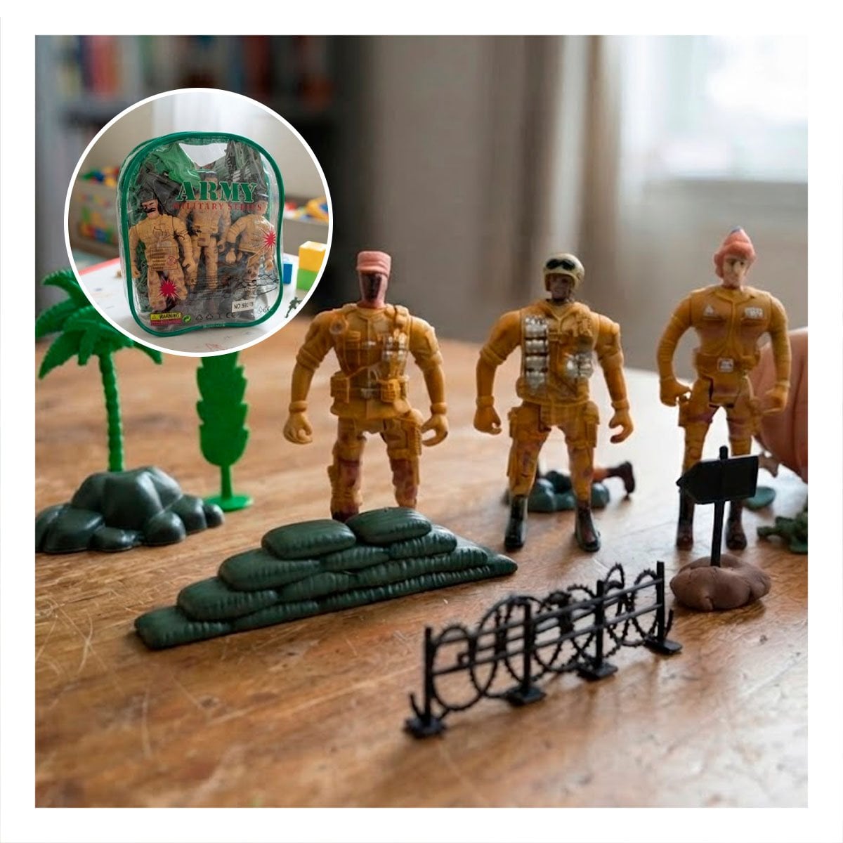 PACK6 SOLDADITOS RECREATIVOS CON MOCHILA VERDE Y FIGURAS INFANTILES YREGALO STICKER - 2
