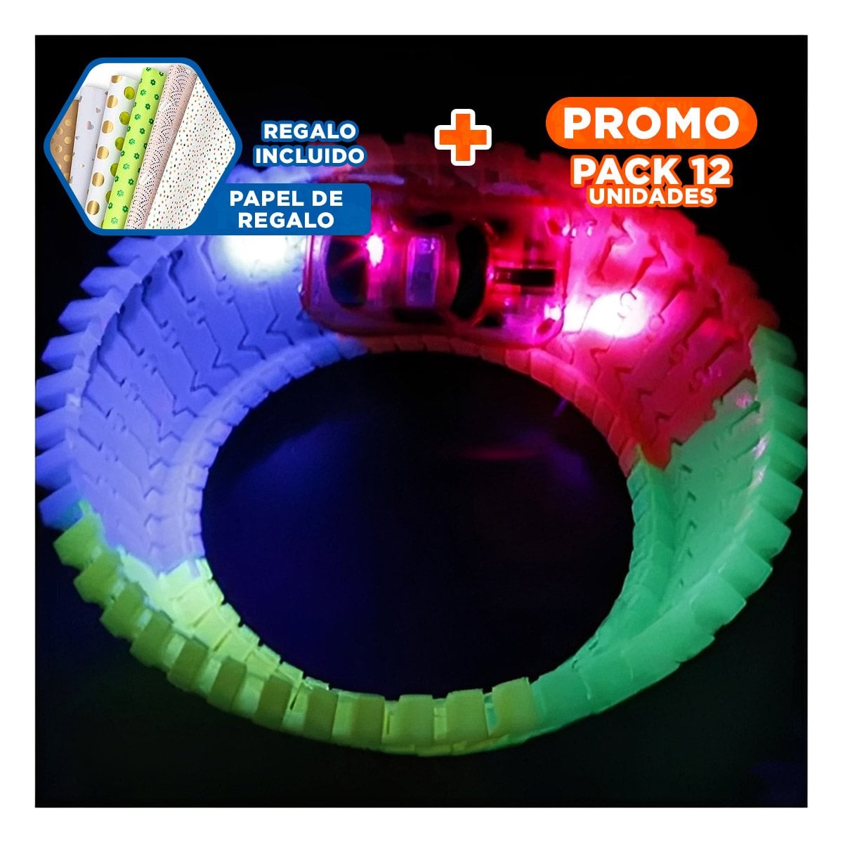 PACK12 CAMINO DE COLORES CON CARRO PARA NIÑOS DIVERTIDO Y SEGURO YPAPEL REGALO - 1