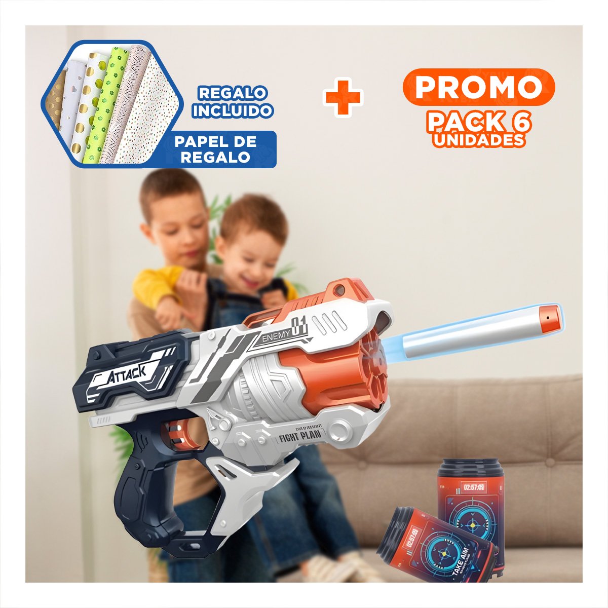 PACK6 KIT DE JUEGO LANZA DARDOS CON LATAS PARA NIÑOS COLORIDO Y DIVERTIDO YPAPEL REGALO - 1