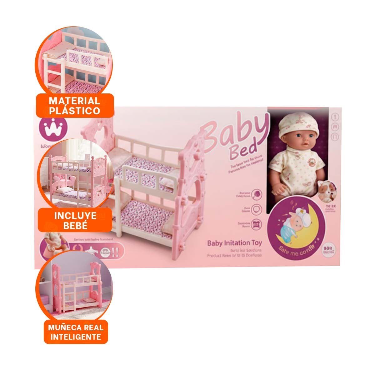 CAMA CAMAROTE PARA JUGUETE INFANTIL PARA JUEGO DE DESCANSO EN ROSADO 57X35X57 CM - 3