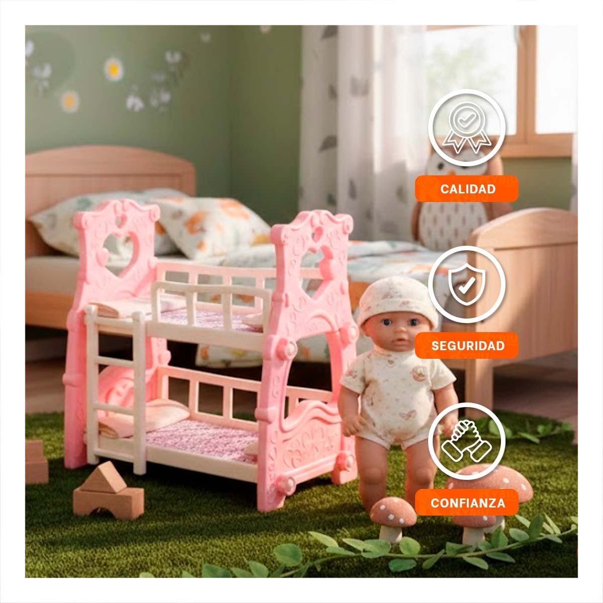 CAMA CAMAROTE PARA JUGUETE PARA JUEGO DIARIO EN EL HOGAR EN ROSADO 57X35X57 CM YPAPEL REGALO - 3