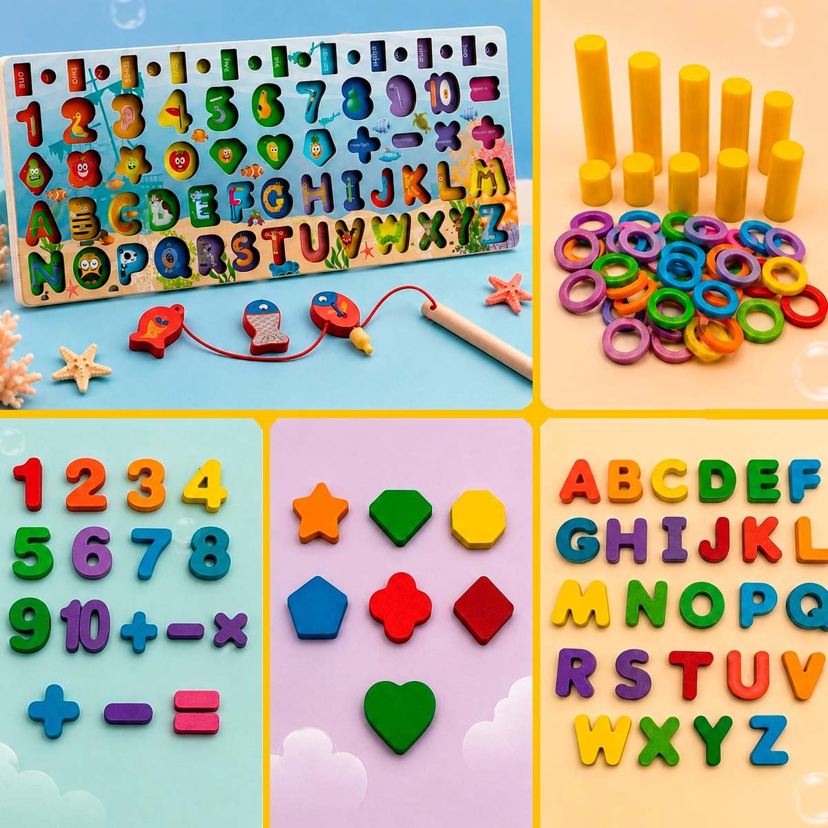 JUEGO DIDACTICO DE PESCA CON FIGURAS DE ENCAJE 6 EN 1 Y PAPEL REGALO - 2