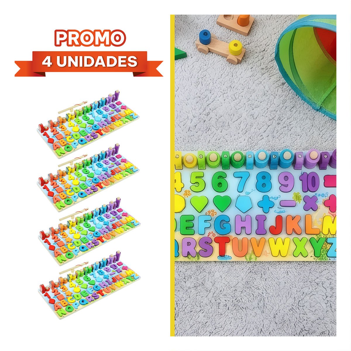 PACK4 TABLERO EDUCATIVO DE FIGURAS PESCA CON PIEZAS MULTICOLOR - 1