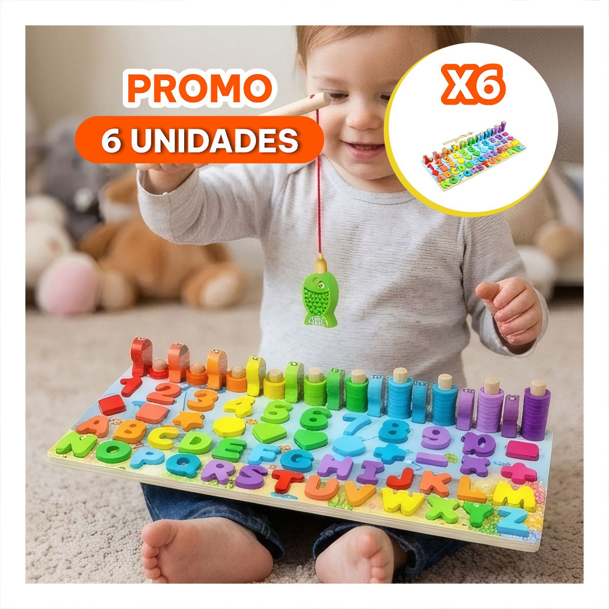 PACK6 TABLERO INFANTIL DE COORDINACION CON ROMPECABEZA PESCA - 1