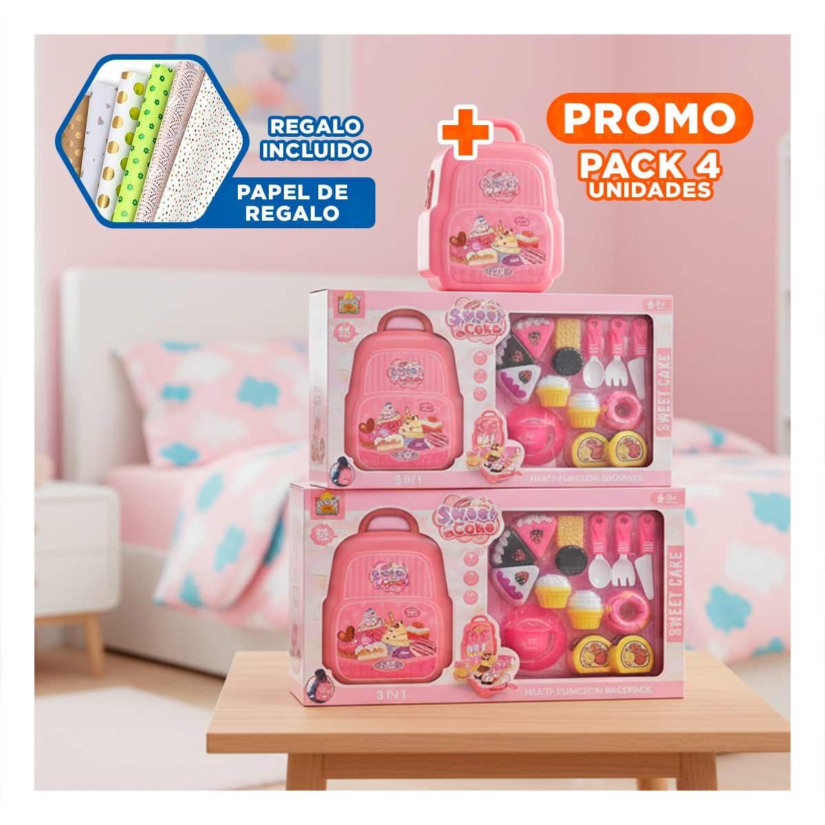 PACK4 MALETIN PASTELERO DE REPOSTERIA PARA COCINA HOGAR EN COLOR ROSADO YPAPEL REGALO - 1