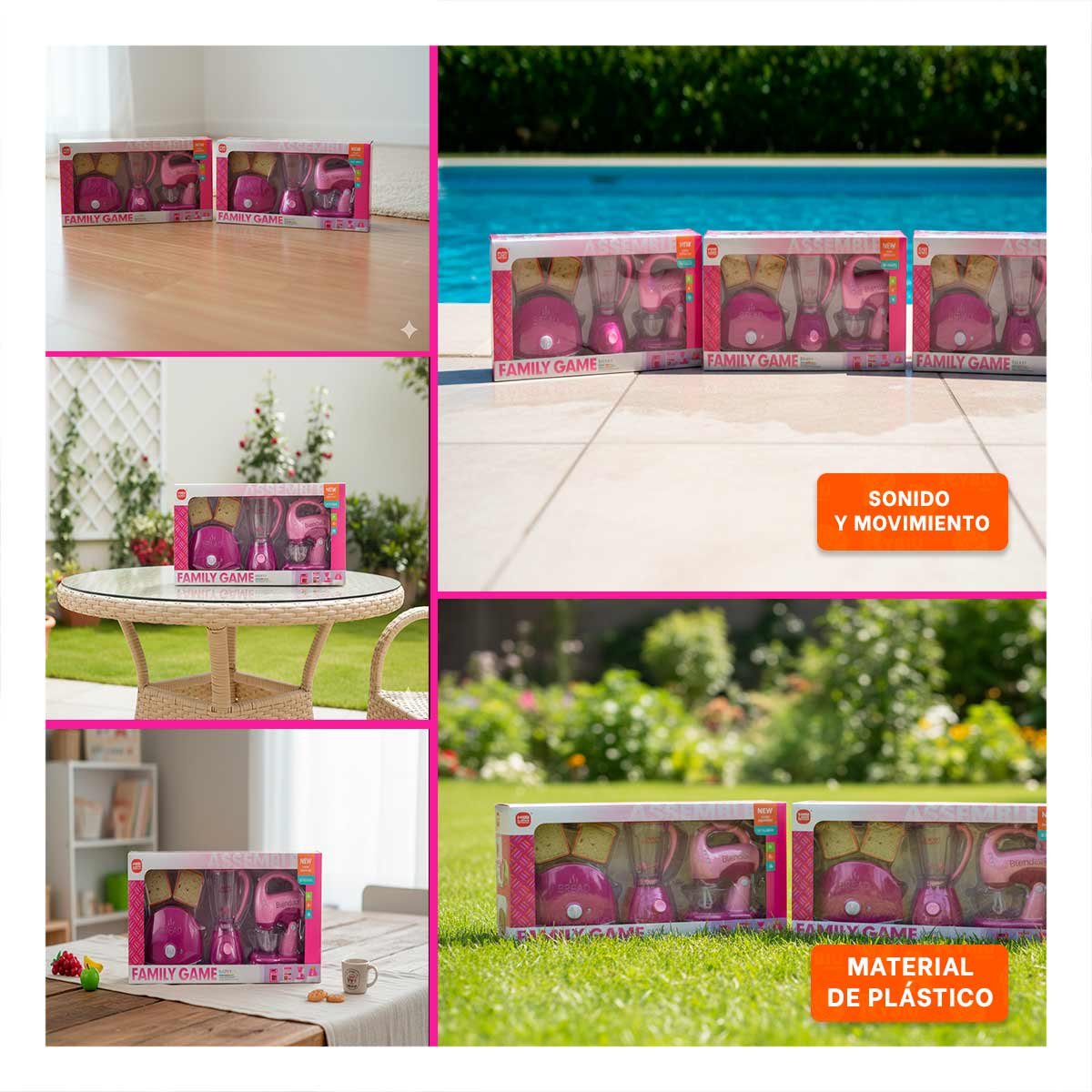 PACK2 EQUIPO ELECTRODOMESTICOS COCINA ROSADO CON TOSTADORA LICUADORA Y BATIDORA YPAPEL REGALO - 3