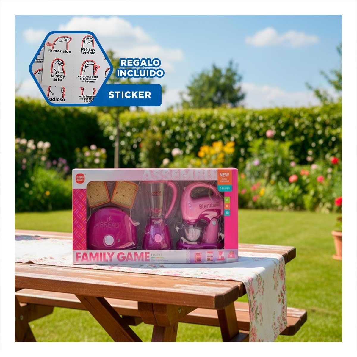 VERSION ELECTRODOMESTICOS COCINA ROSADO CON TOSTADORA LICUADORA Y BATIDORA YREGALO STICKER - 1