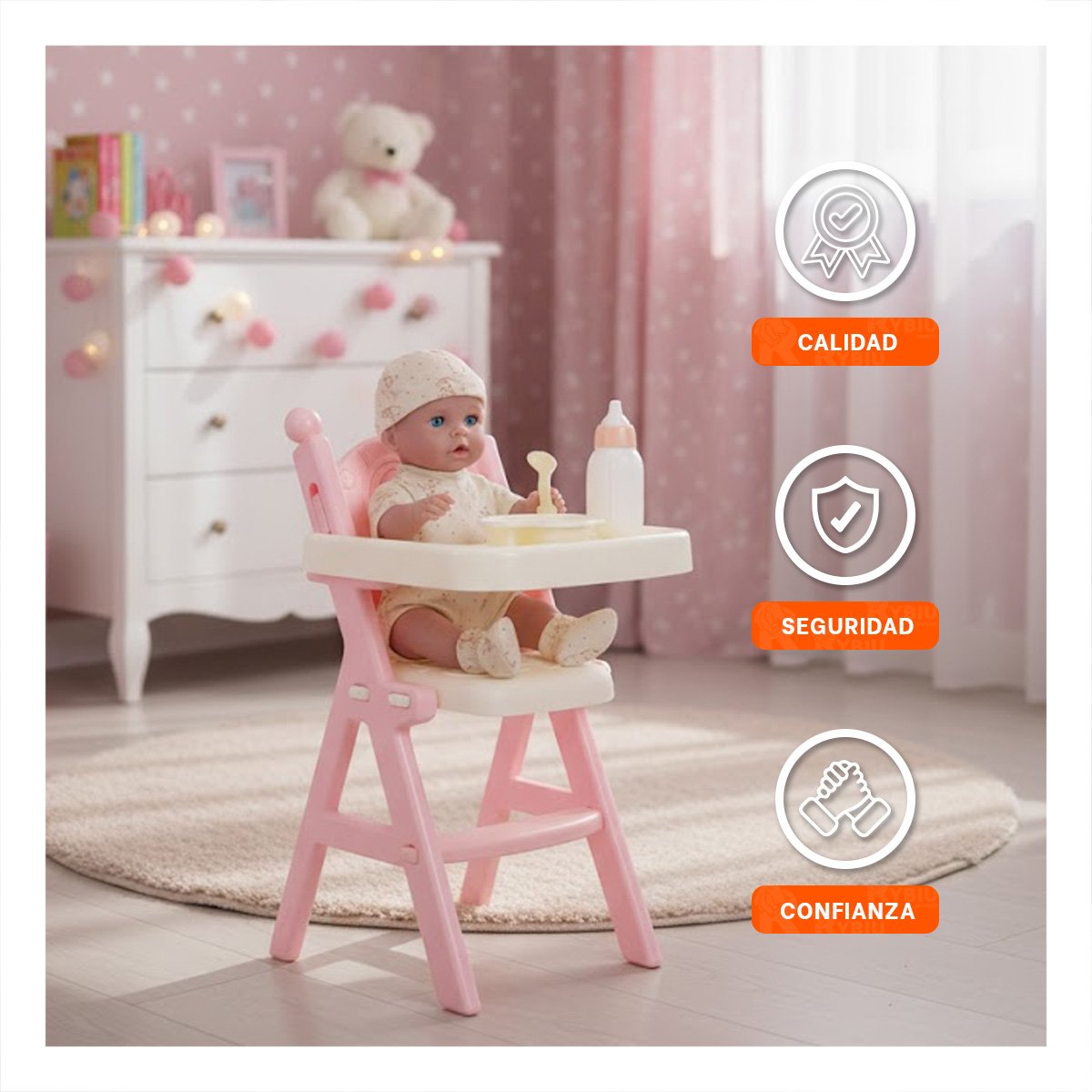 ASIENTO DE ALIMENTACION INFANTIL Y JUGUETE PARA JUEGO EN ROSADO 25X25X49CM YLIGAS REGALO - 2