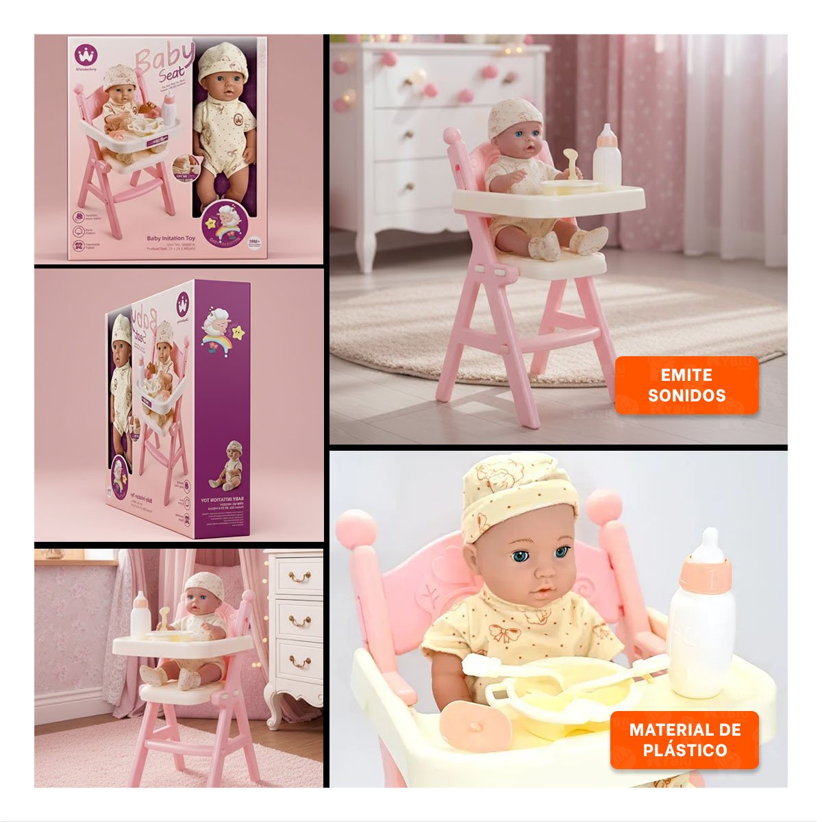 ASIENTO DE ALIMENTACION INFANTIL Y JUGUETE PARA JUEGO EN ROSADO 25X25X49CM YLIGAS REGALO - 5