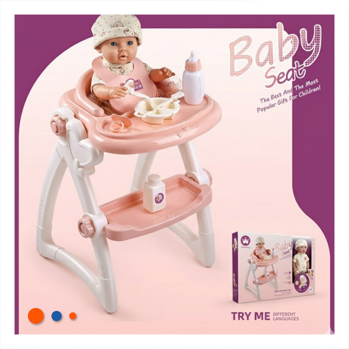 ASIENTO DE COMER Y JUGUETE BEBE PARA JUEGO FAMILIAR ROSADO 37X31X49CM YREGALO STICKER - 2