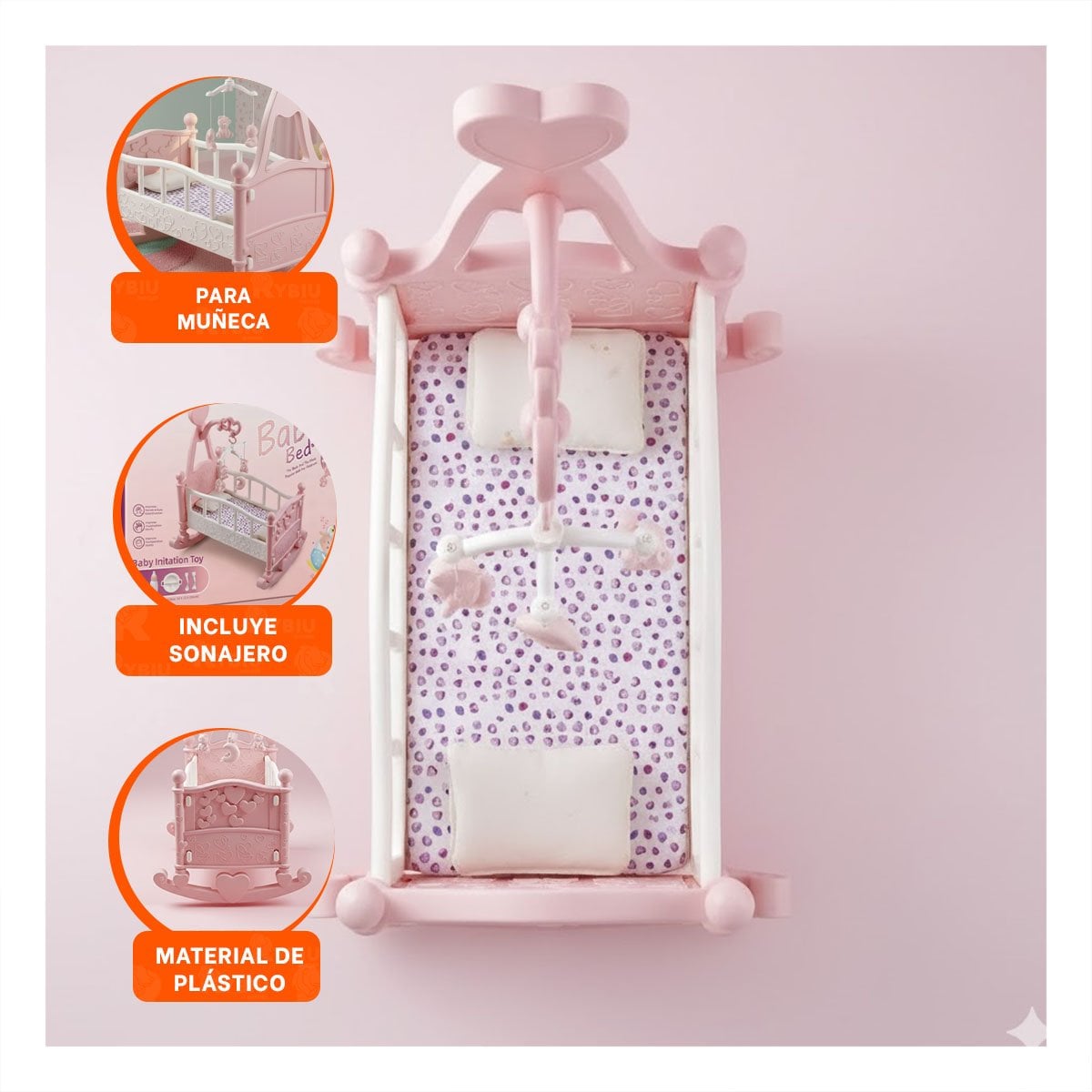 CAMA MECEDORA PARA JUEGO INFANTIL COMO CENTRO DE JUEGO ROSADO 32X53X59CM YREGALO STICKER - 5