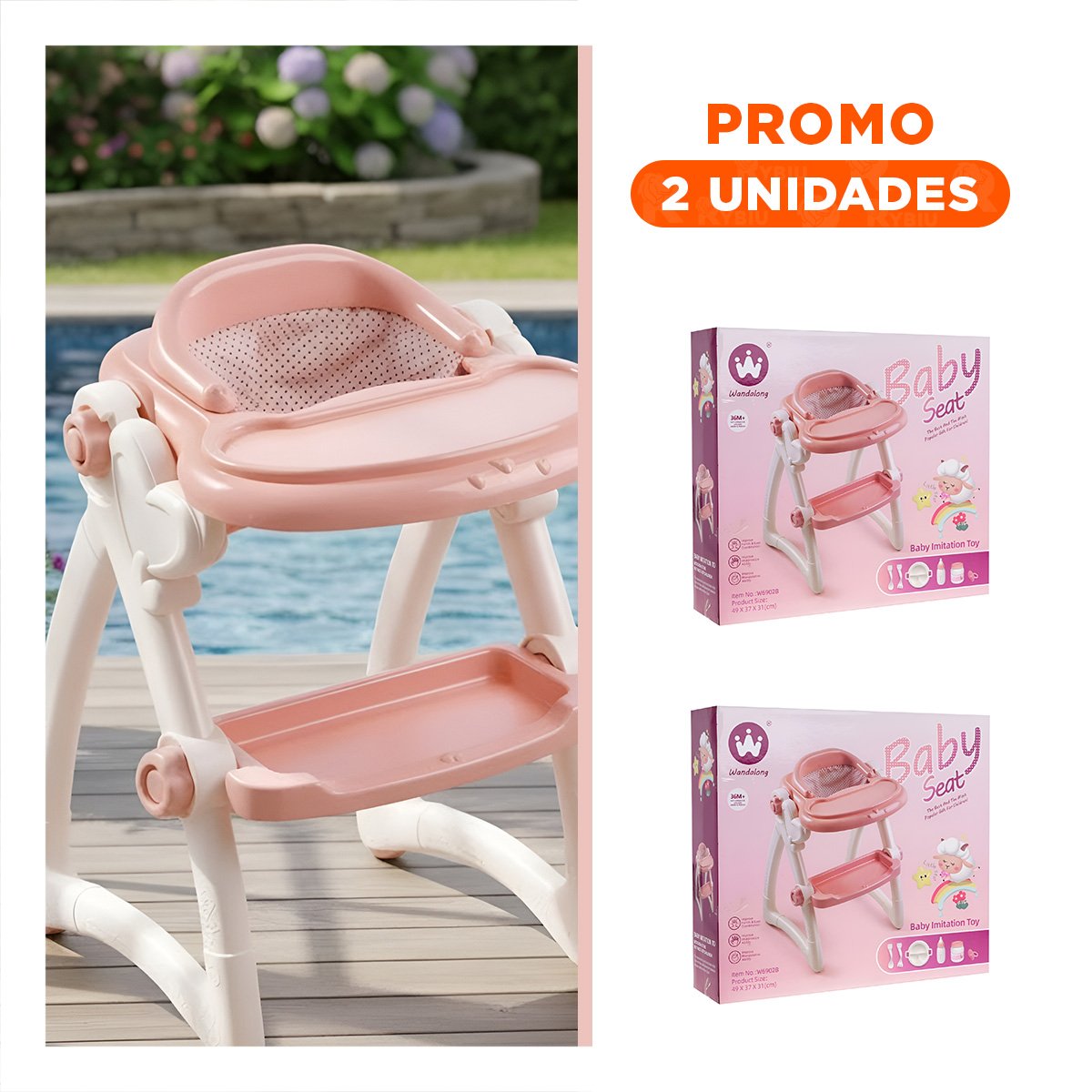 PACK2 SOPORTE DE COMER PARA JUGUETE BEBE ROSADO DE USO FACIL Y SEGURO 37X31X49CM - 1
