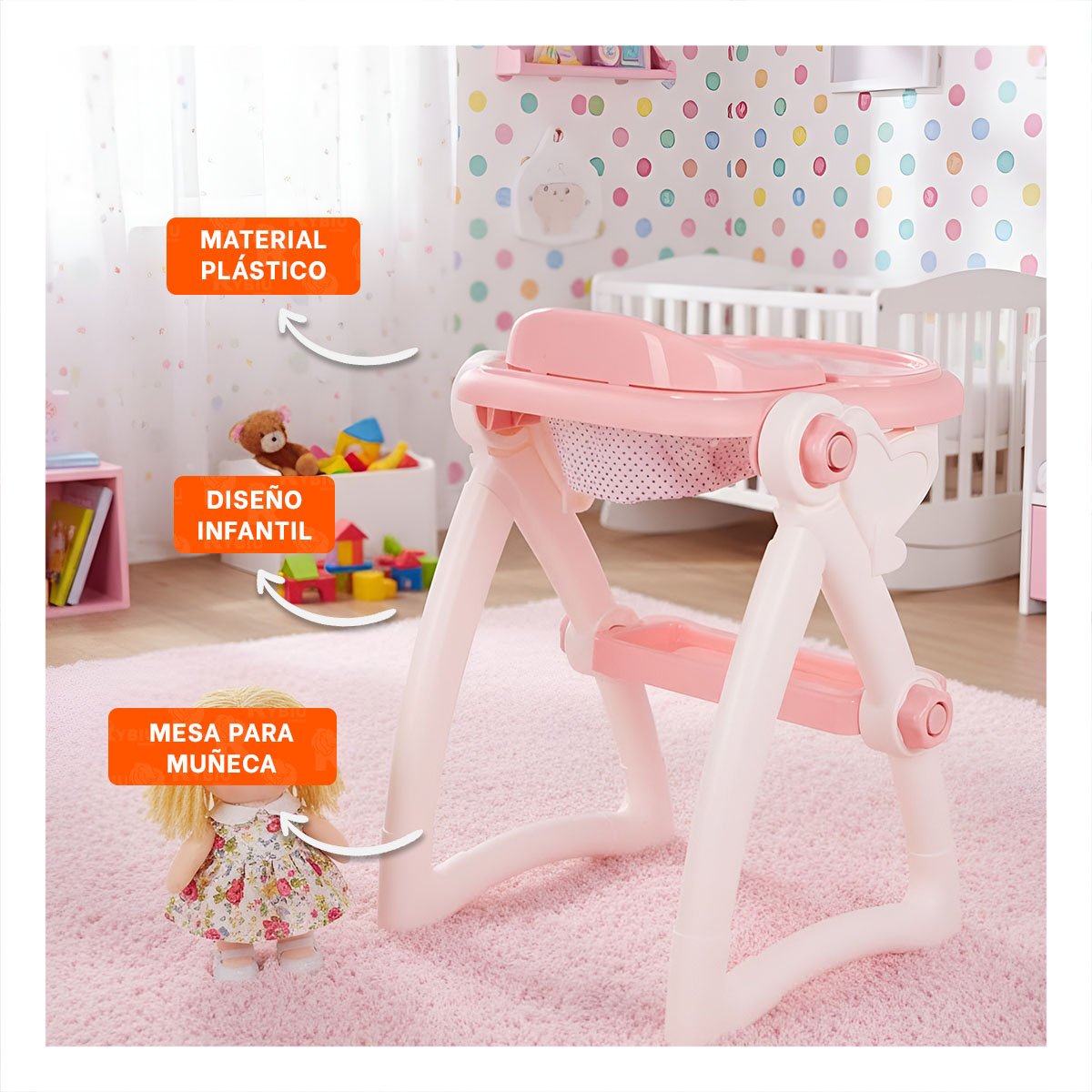 PACK2 SOPORTE DE COMER PARA JUGUETE BEBE ROSADO DE USO FACIL Y SEGURO 37X31X49CM - 5