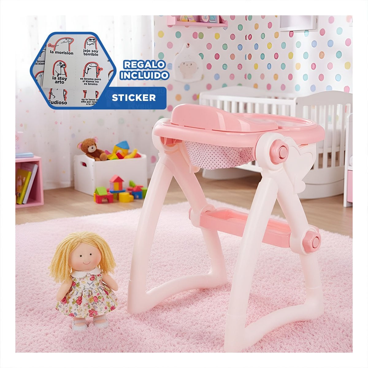 ASIENTO PARA JUGUETE BEBE PENSADO PARA ALIMENTACION EN ROSADO 37X31X49CM YREGALO STICKER - 1