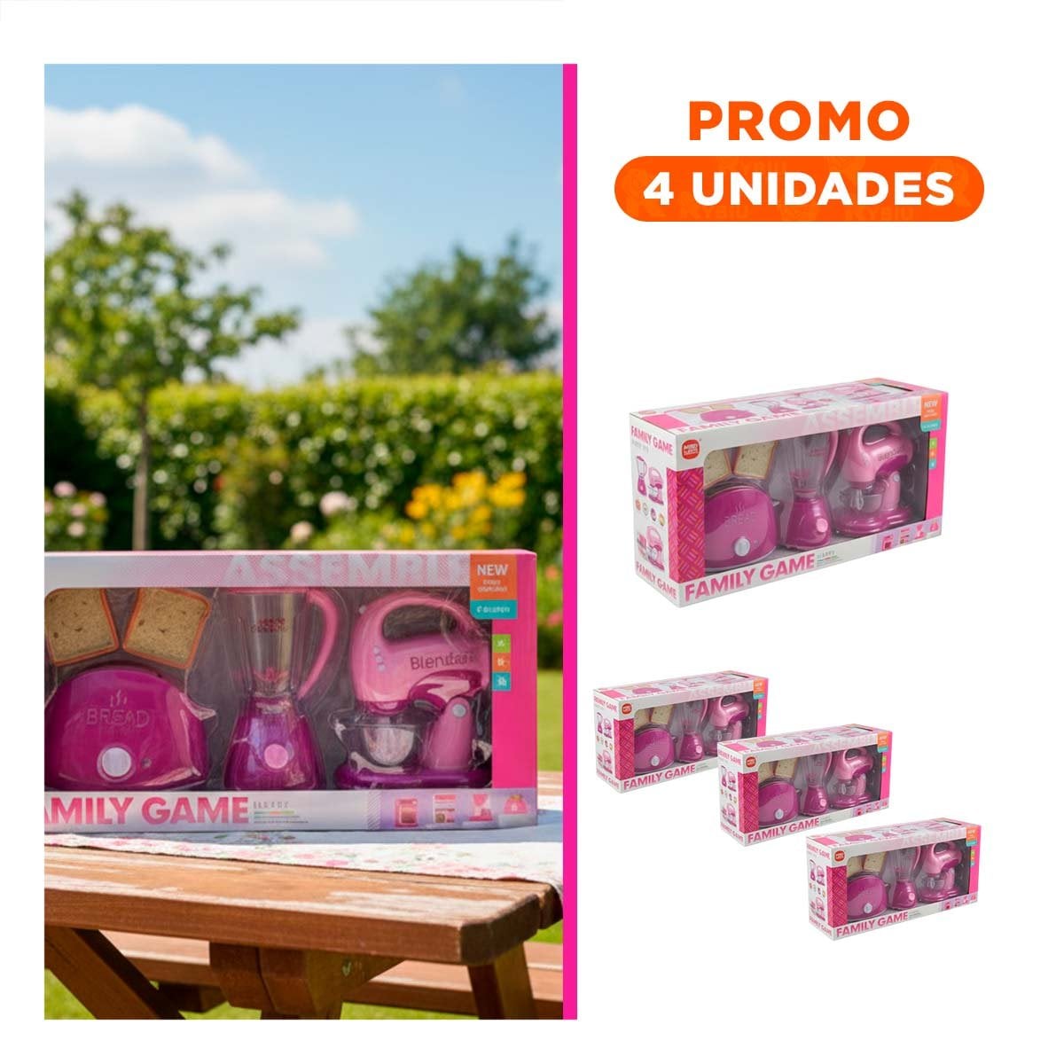 PACK4 SELECCION COCINA ROSADO CON TOSTADORA LICUADORA Y BATIDORA YREGALO STICKER - 1