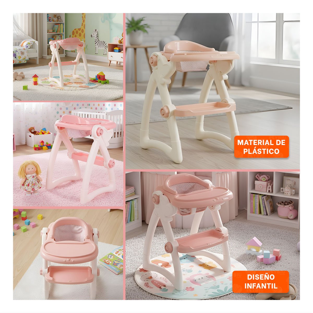 ASIENTO PARA JUGUETE BEBE ROSADO PARA JUEGO SIMBOLICO EN CASA 37X31X49CM YLIGAS REGALO - 5