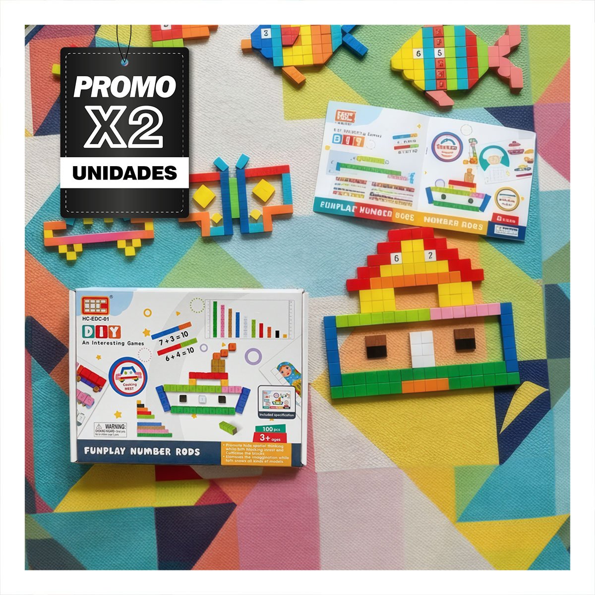 PACK2 PIEZAS DE APRENDIZAJE CON REGLETAS NUMERICAS MULTICOLOR 100PZ YPAPEL REGALO - 1