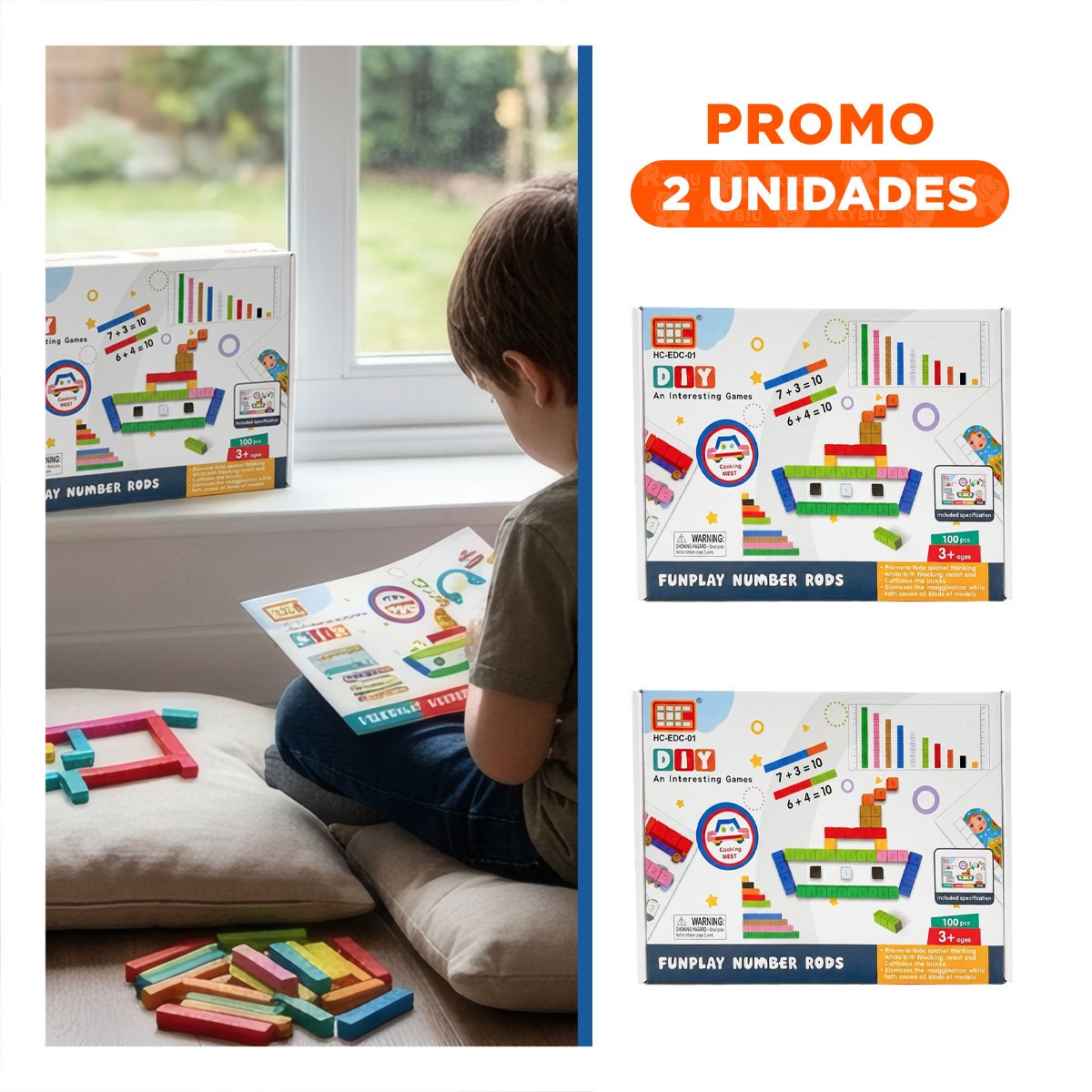 PACK2 BLOQUES DIDACTICOS CON REGLETAS MULTICOLOR NUMERICAS PARA NIÑOS 100PZ - 1
