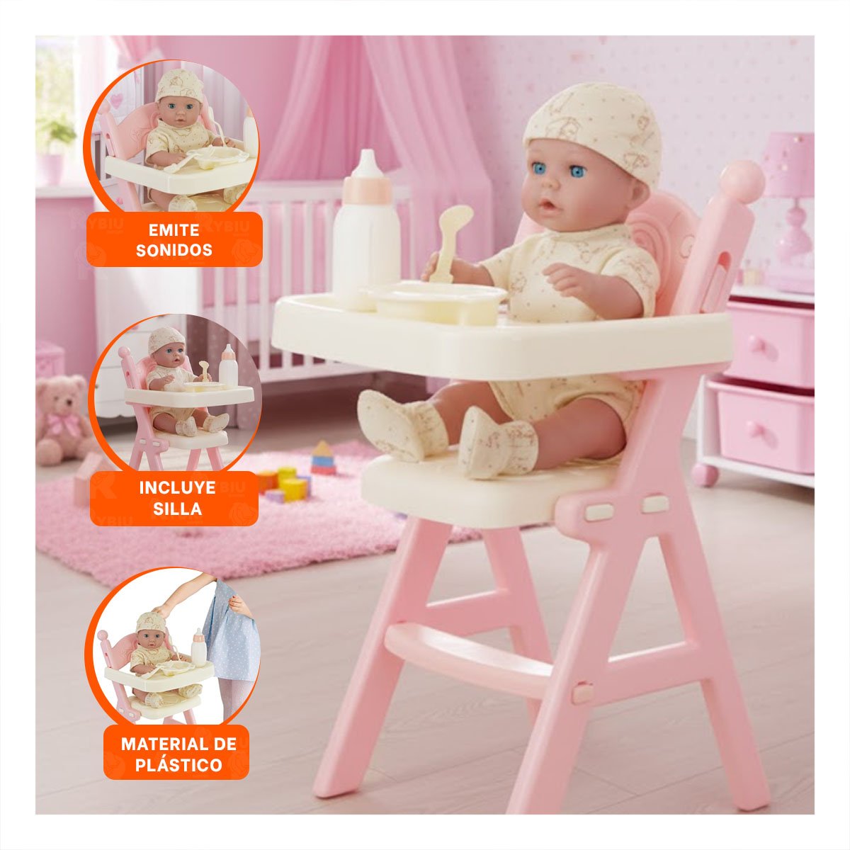 ASIENTO INFANTIL DE COMER Y JUGUETE PARA RUTINA DE JUEGO EN ROSADO 25X25X49CM YPAPEL REGALO - 5