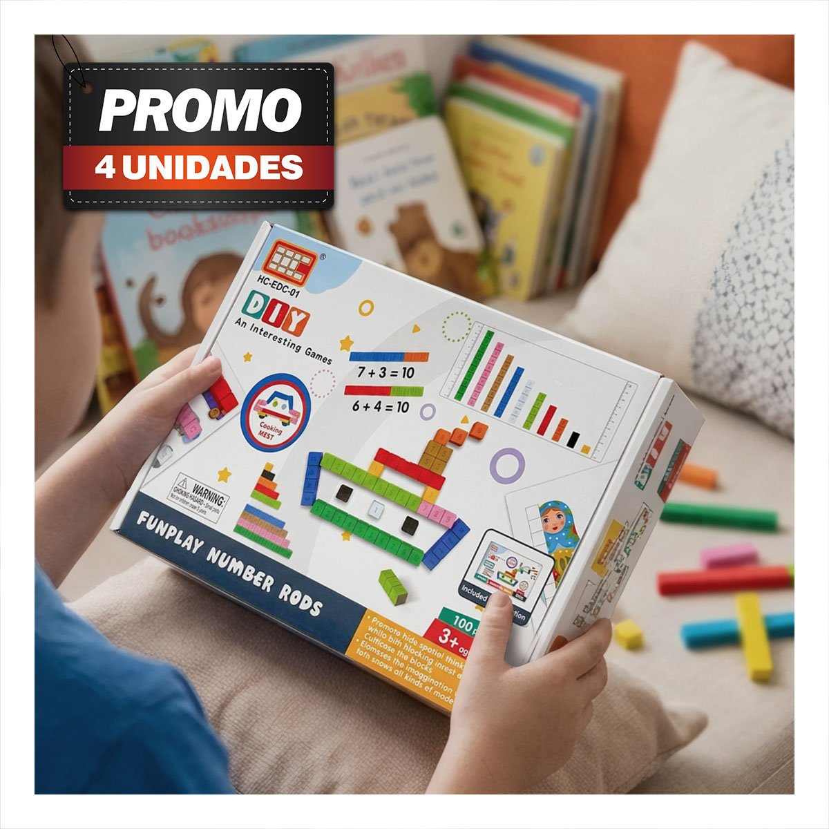 PACK4 BLOQUES MULTICOLOR PARA APRENDER NUMEROS CON REGLETAS 100PZ YPAPEL REGALO - 1