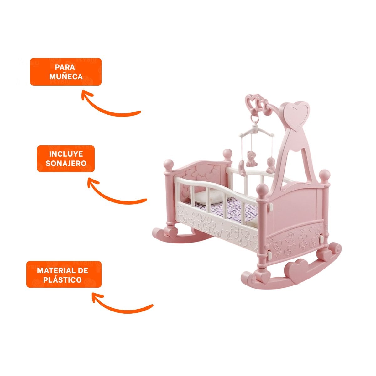 CAMA MECEDORA PARA JUEGO INFANTIL PARA MUNDO DE FANTASIA ROSADO 32X53X59CM YLIGAS REGALO - 3