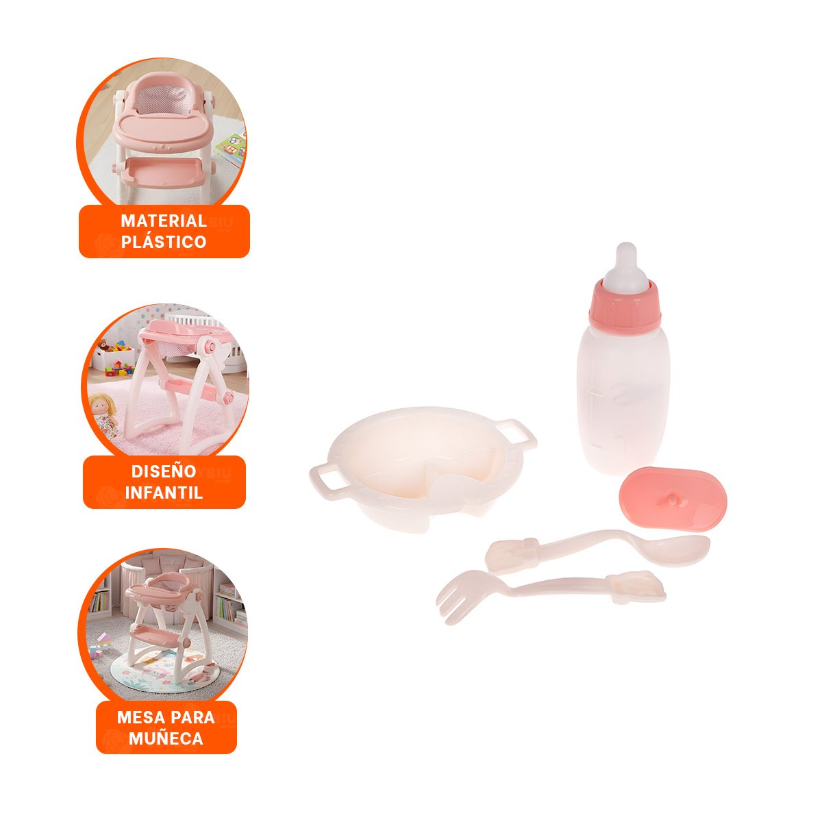 ASIENTO DE COMER PARA JUGUETE BEBE ROSADO PARA JUEGOS DE CUIDADO INFANTIL 37X31X49CM - 3