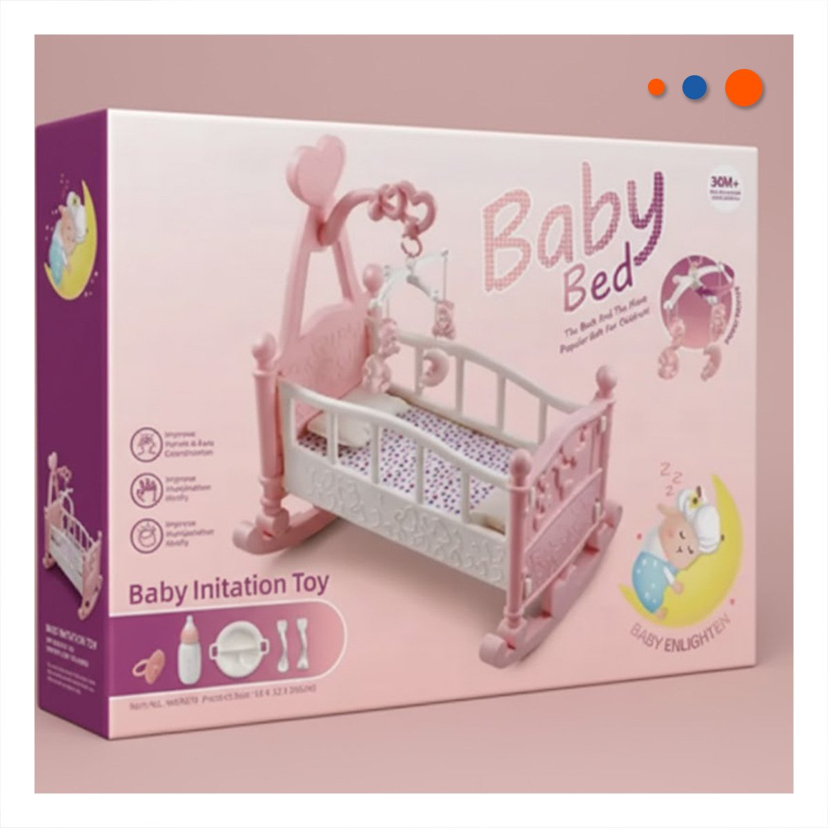 CAMA MECEDORA PARA JUEGO INFANTIL PARA ARRULLO Y CUIDADO ROSADO 32X53X59CM YPAPEL REGALO - 2