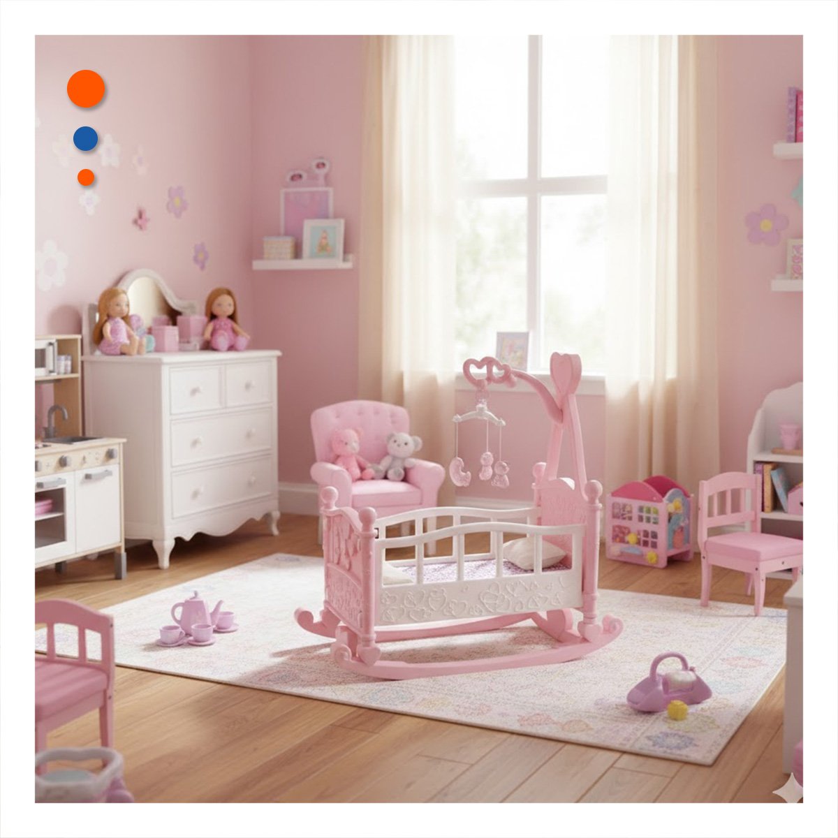 CAMA MECEDORA PARA JUEGO INFANTIL PARA ARRULLO Y CUIDADO ROSADO 32X53X59CM YPAPEL REGALO - 5