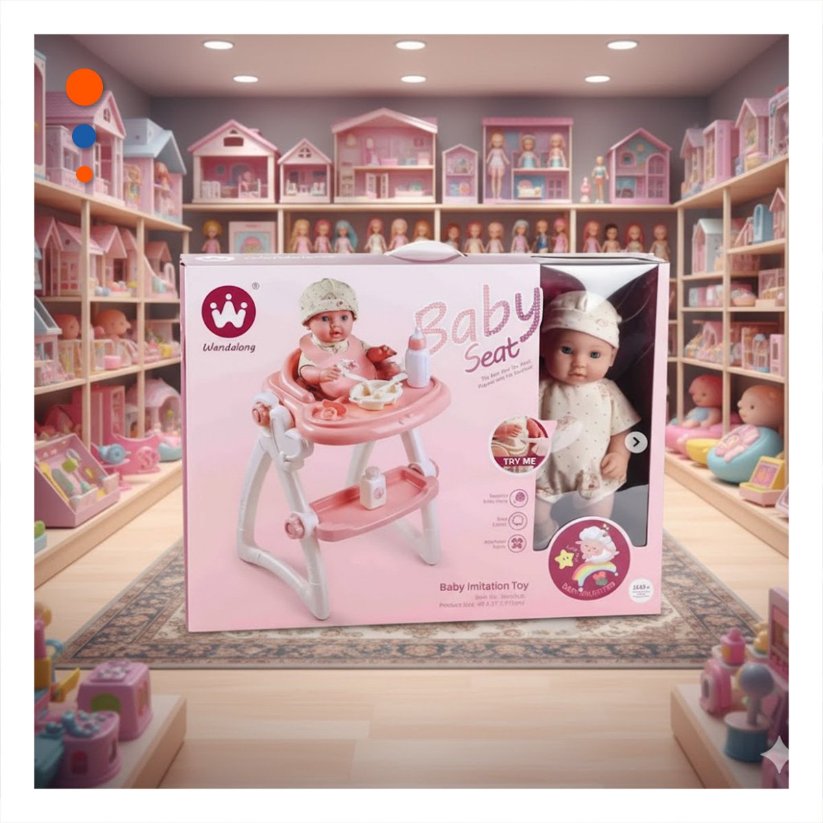 ASIENTO DE COMER Y JUGUETE BEBE PARA JUEGO DE IMITACION INFANTIL ROSADO 37X31X49CM - 1