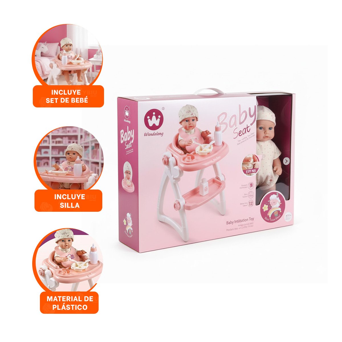 ASIENTO DE COMER Y JUGUETE BEBE PARA JUEGO DE IMITACION INFANTIL ROSADO 37X31X49CM - 3
