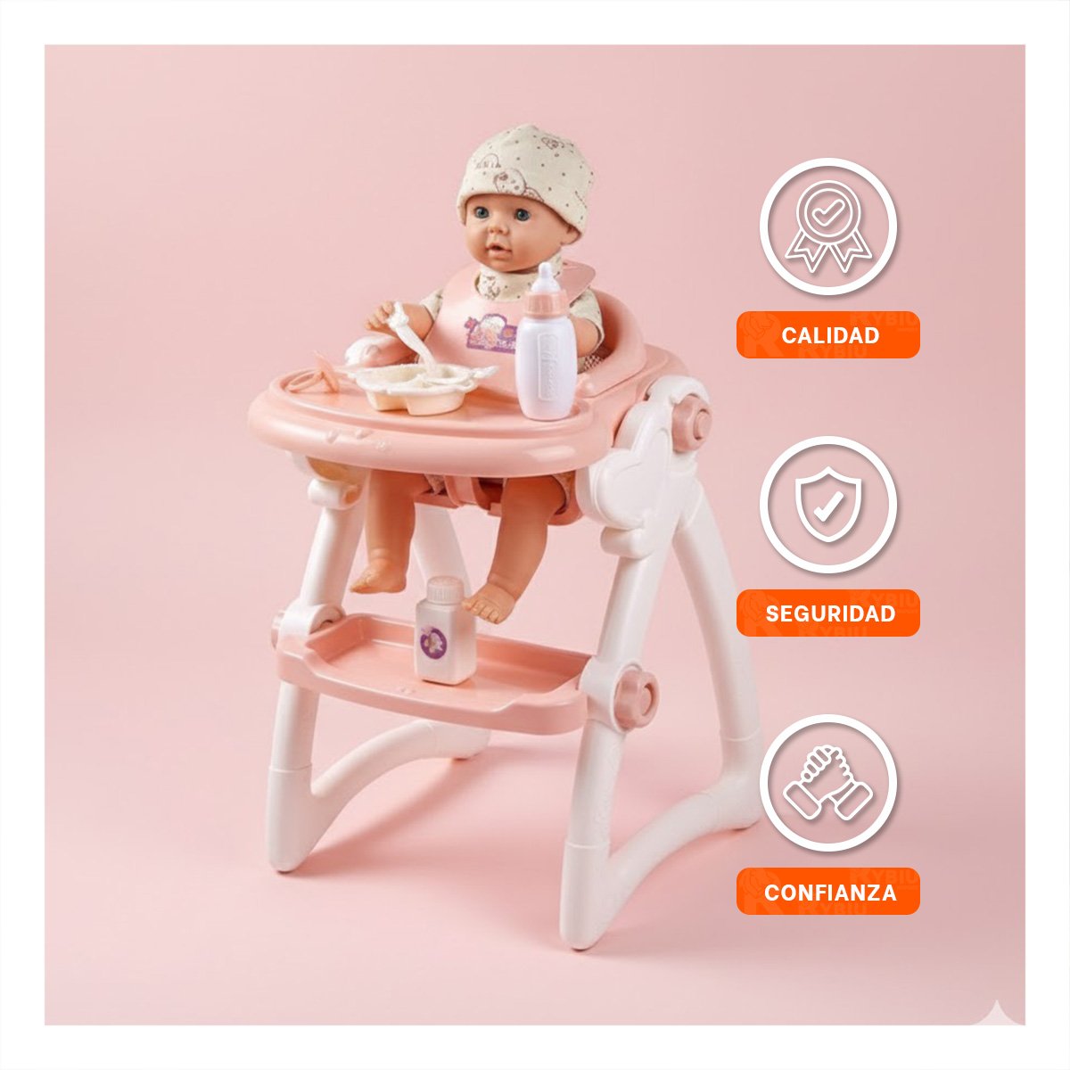 ASIENTO DE COMER Y JUGUETE BEBE PARA JUEGO DIARIO EN COLOR ROSADO 37X31X49CM YPAPEL REGALO - 3