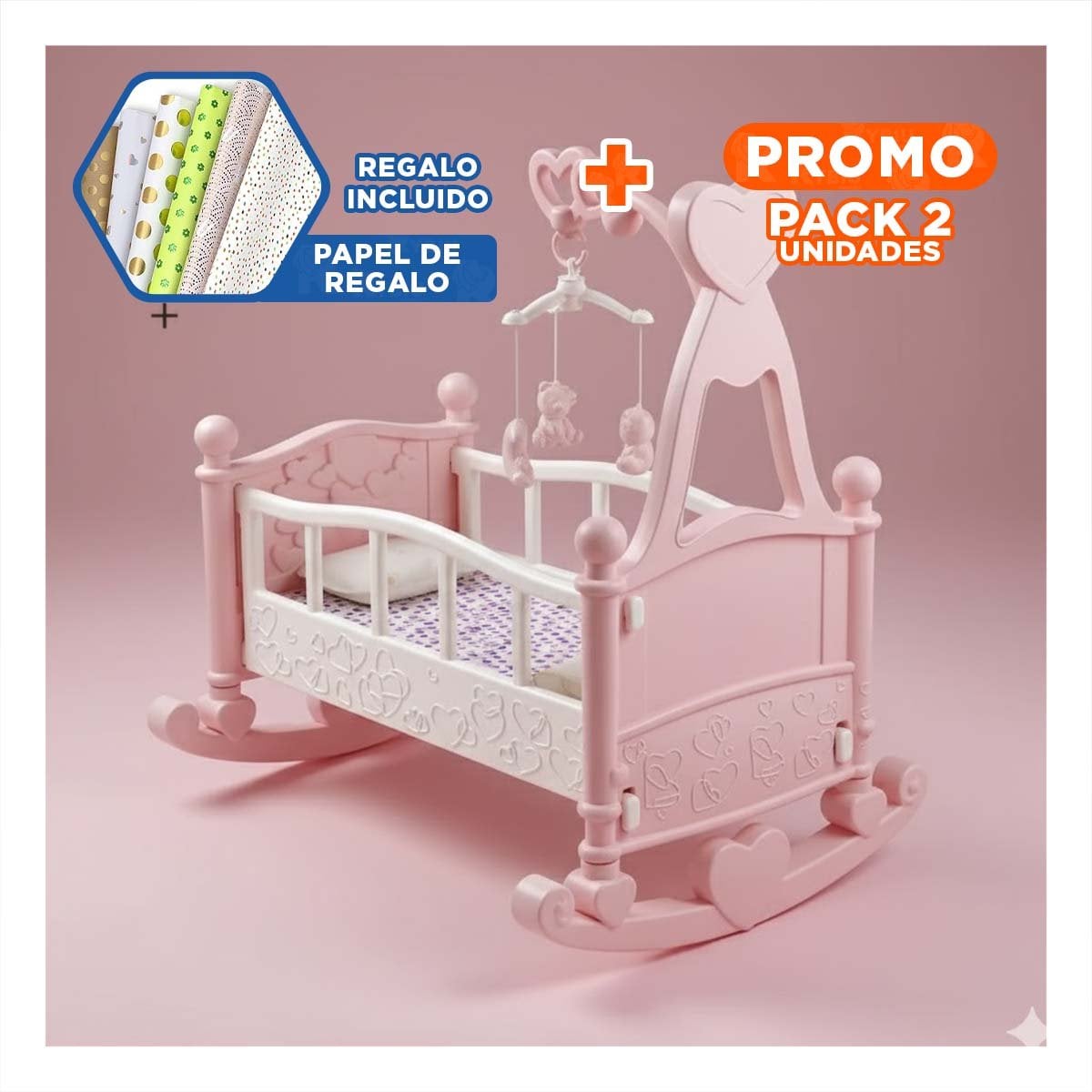 PACK2 MUEBLE MECEDORA PARA JUEGO PARA USO DIARIO EN HOGAR ROSADO 32X53X59CM YPAPEL REGALO - 1