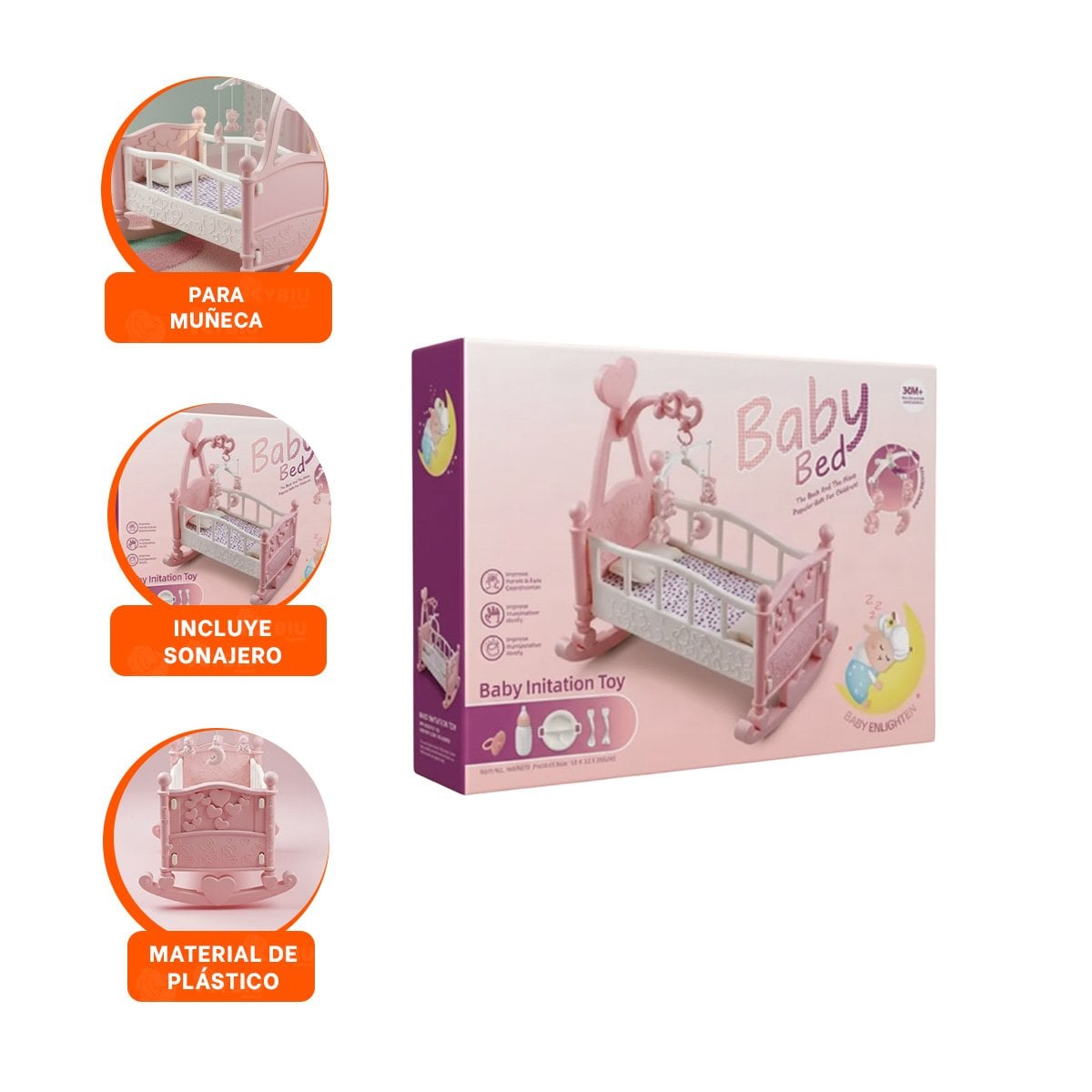 CAMA MECEDORA PARA JUEGO INFANTIL CON BALANCE NATURAL ROSADO 32X53X59CM - 3