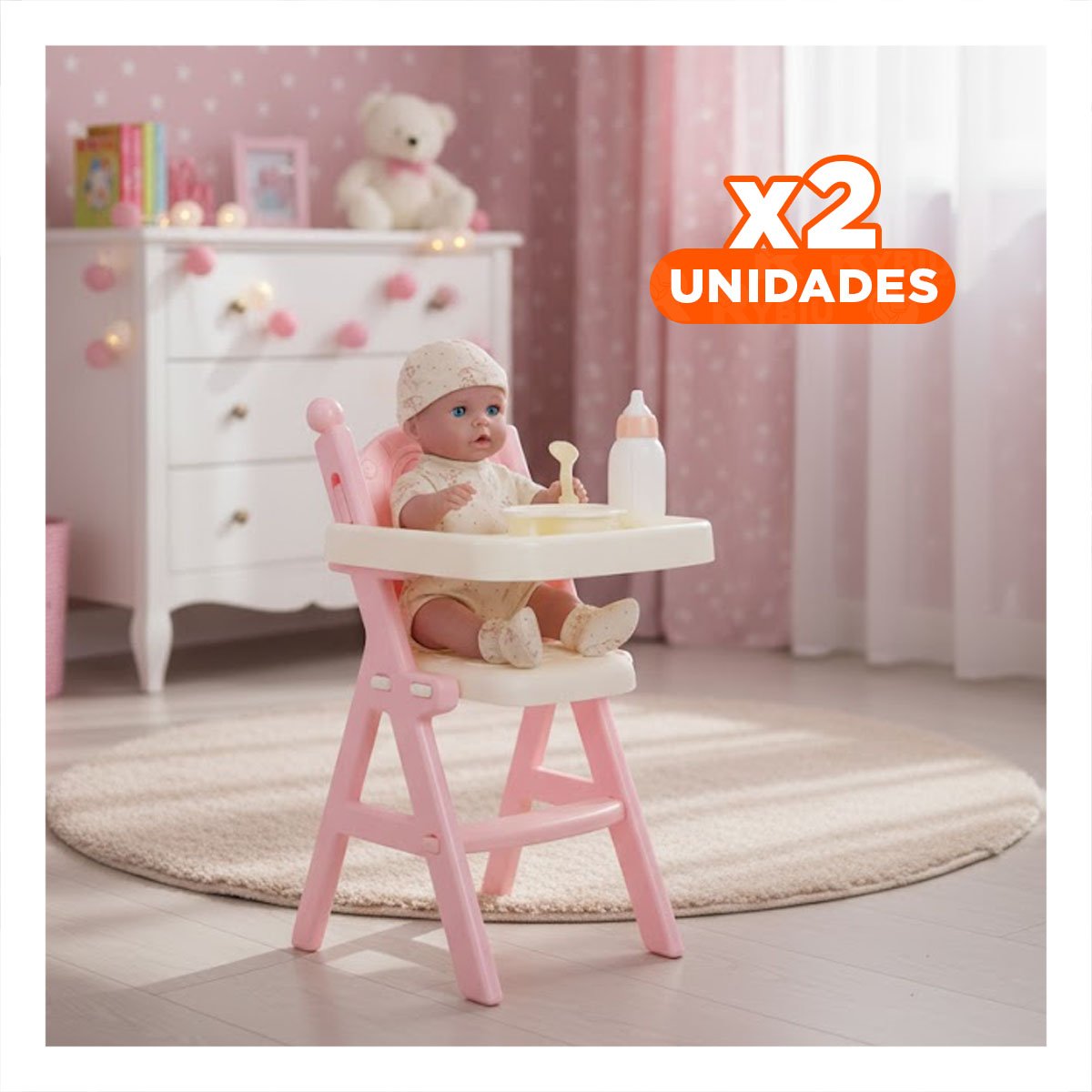 PACK2 ACCESORIO DE USO INFANTIL CON JUGUETE PARA COMER EN ROSADO 25X25X49CM YREGALO STICKER - 1