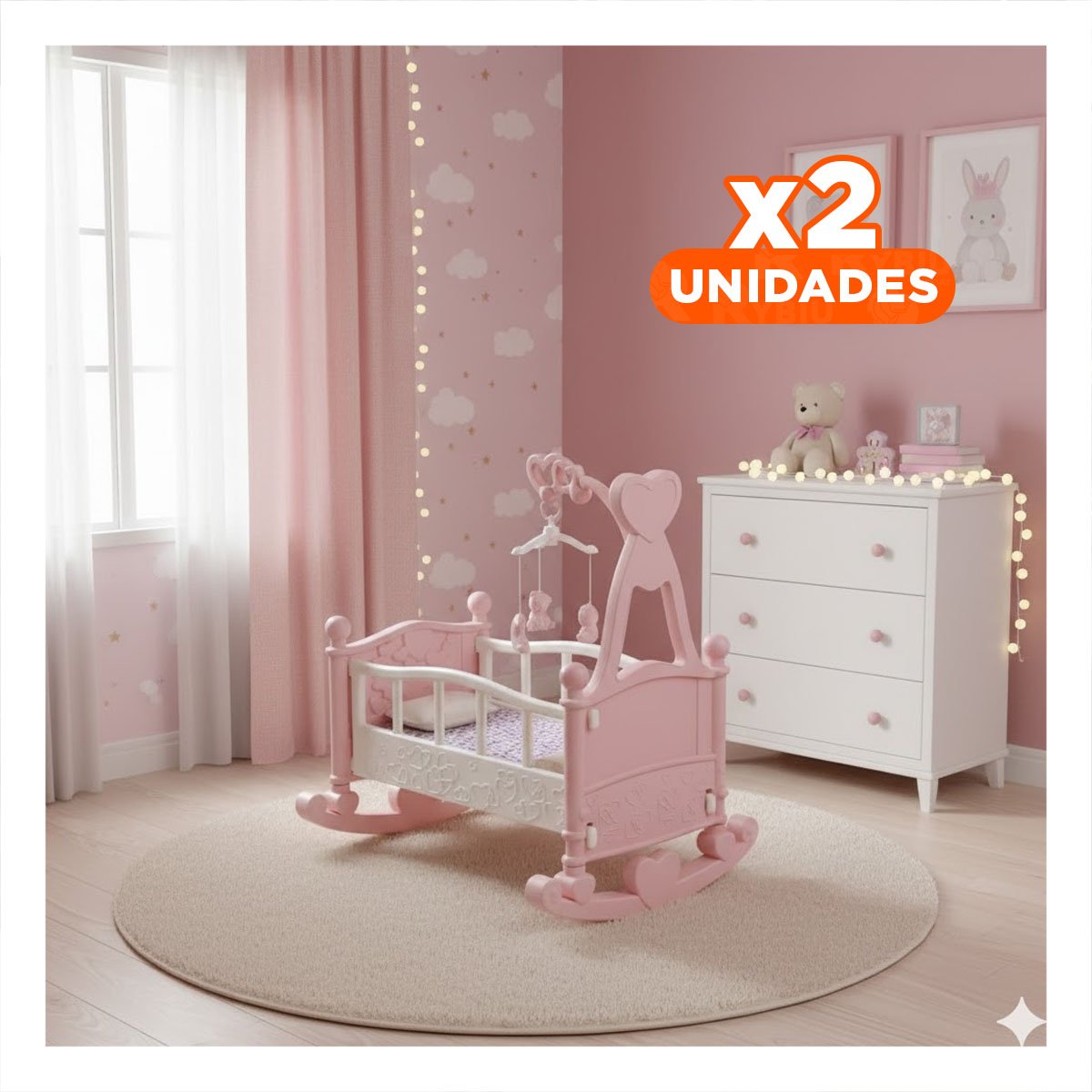 PACK2 MUEBLE MECEDORA PARA JUEGO INFANTIL PARA CUIDADO ROSADO 32X53X59CM YREGALO STICKER - 1