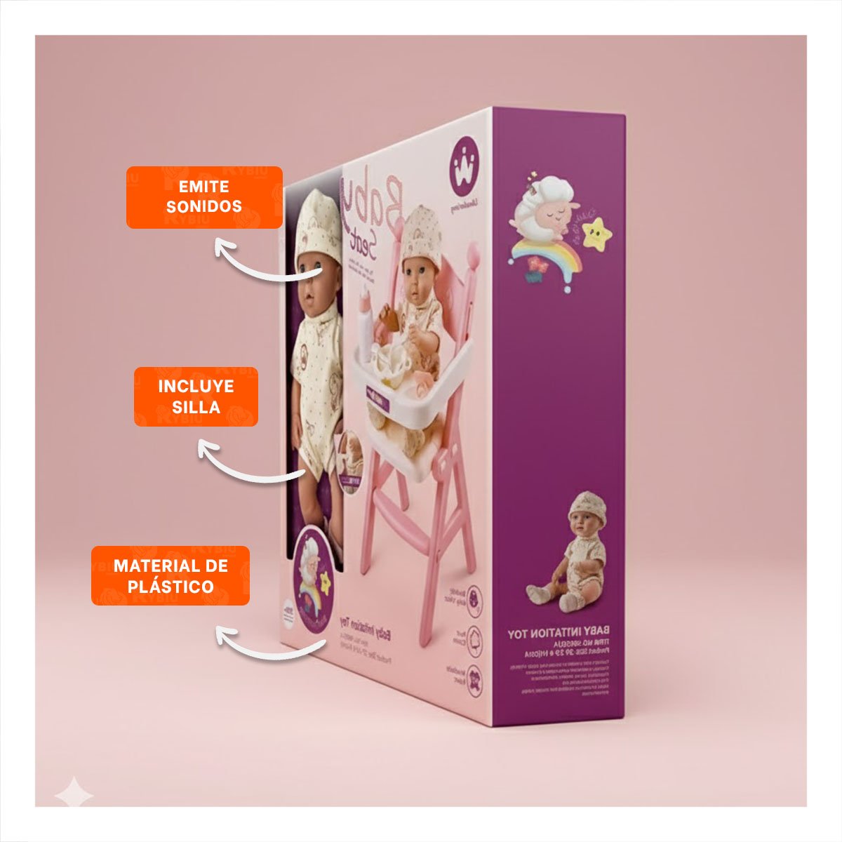 ASIENTO DE COMER CON JUGUETE PARA JUEGO INFANTIL DE CUIDADO EN ROSADO 25X25X49CM YSTICKY - 2