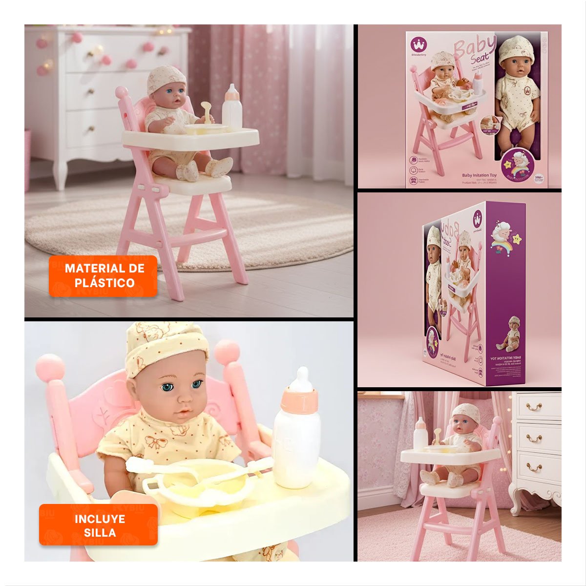 ASIENTO DE COMER CON JUGUETE PARA JUEGO INFANTIL DE CUIDADO EN ROSADO 25X25X49CM YSTICKY - 5