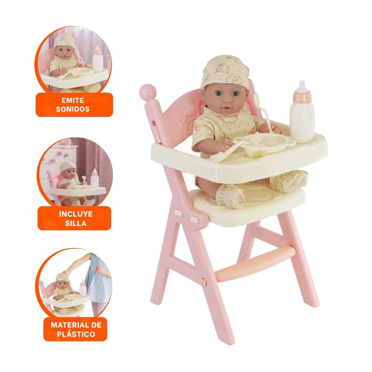 ASIENTO DE COMER INFANTIL CON JUGUETE PARA JUEGO DE ROL EN CASA EN ROSADO 25X25X49CM - 3