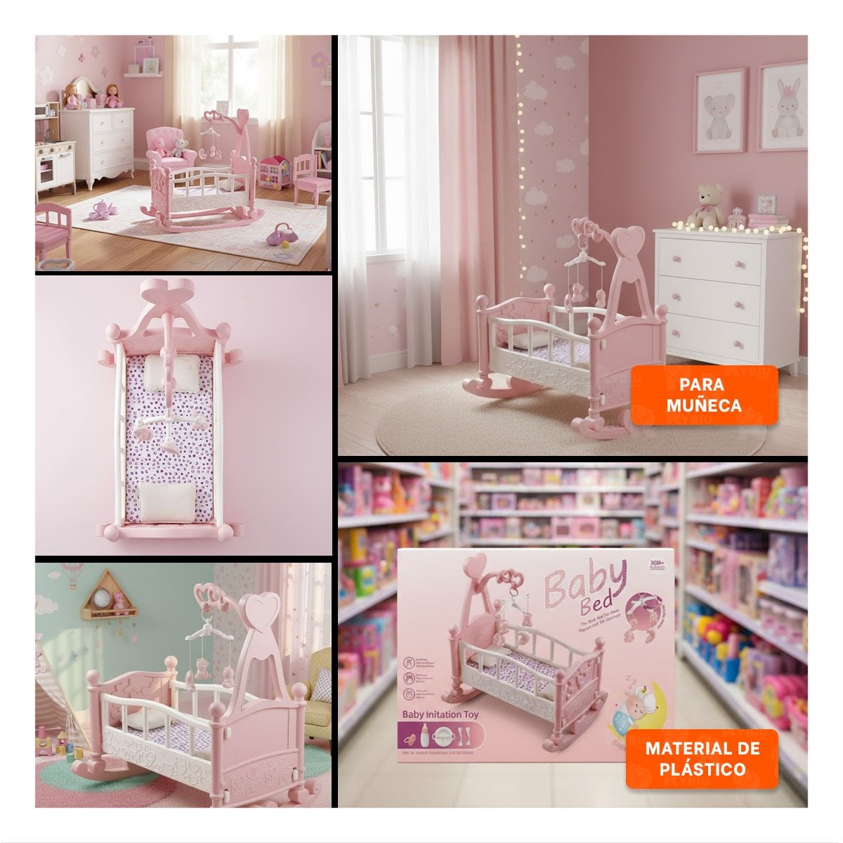 CAMA MECEDORA PARA JUEGO INFANTIL PARA RUTINA DIARIA ROSADO 32X53X59CM YSTICKY - 1