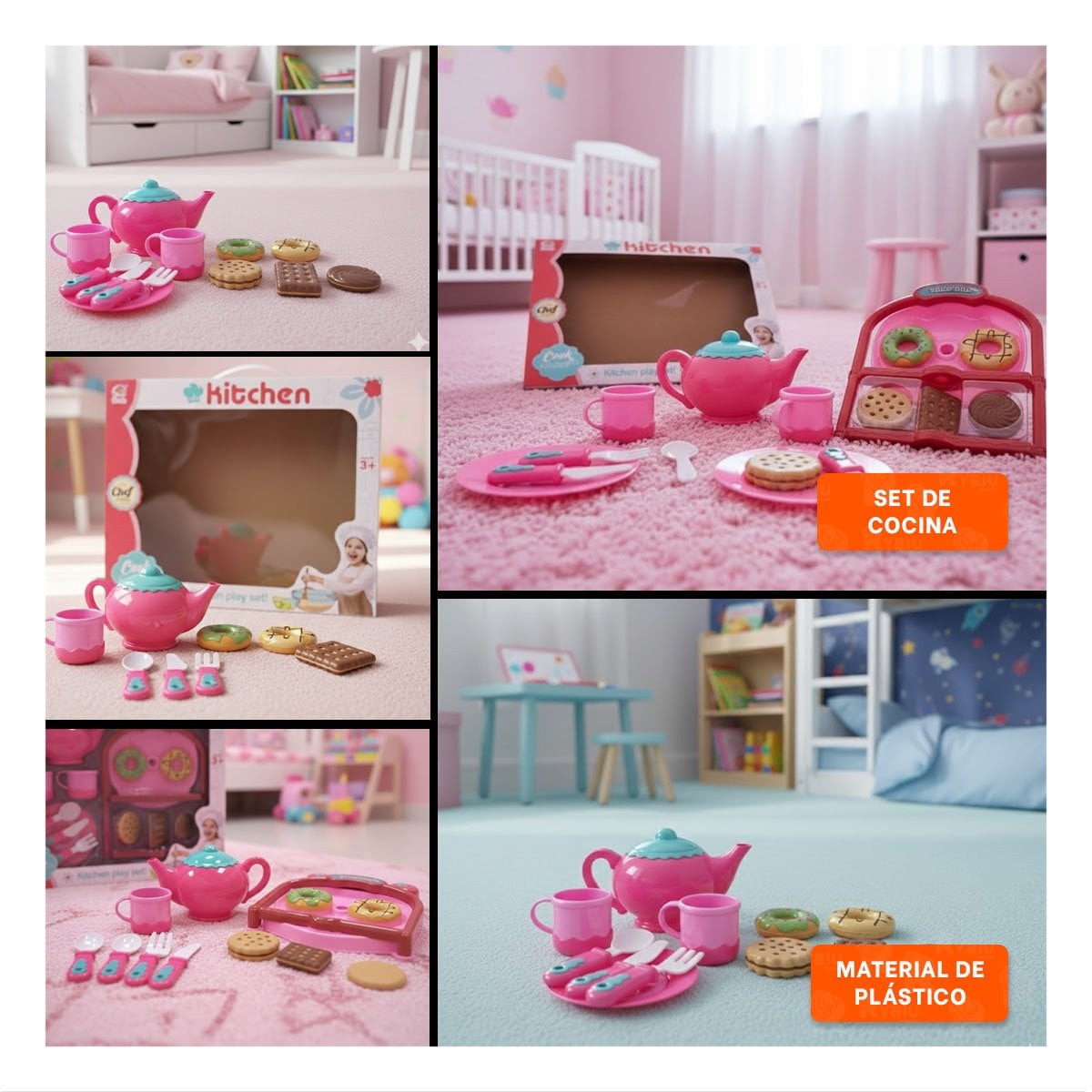 CONCEPTO DONUS Y GALLETAS CON MENAJE ROSADO PARA DECORACION DE HOGAR YSTICKY - 1