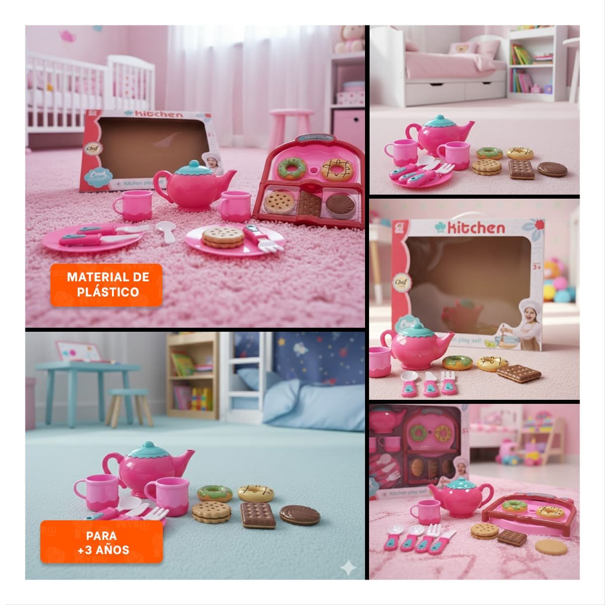 CONCEPTO DONUS Y GALLETAS CON MENAJE ROSADO PARA DECORACION DE HOGAR YSTICKY - 5