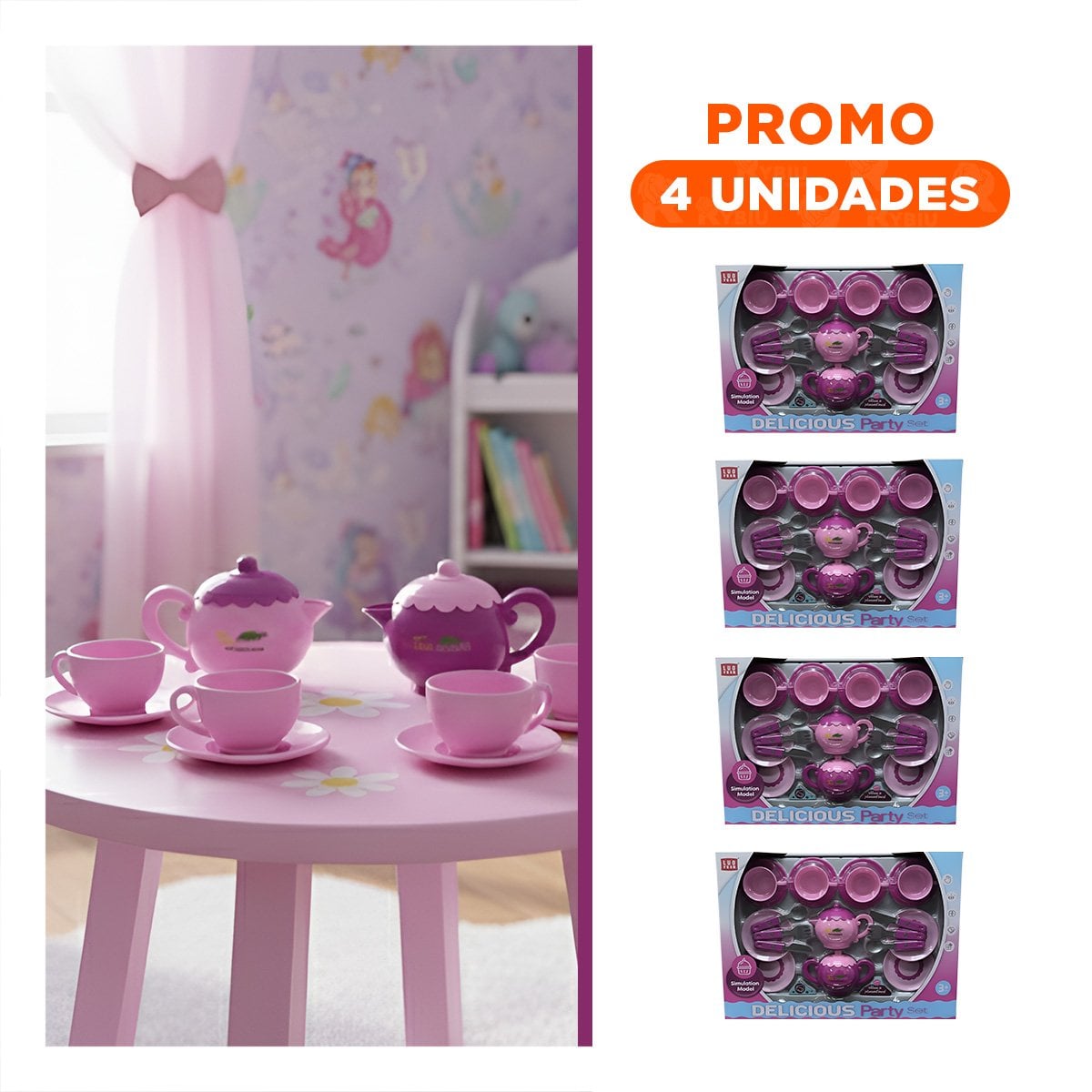 PACK4 COLECCION DE MENAJE PARA FIESTA DECORACION MESA ROSADO PARA REUNIONES YREGALO STICKER - 1