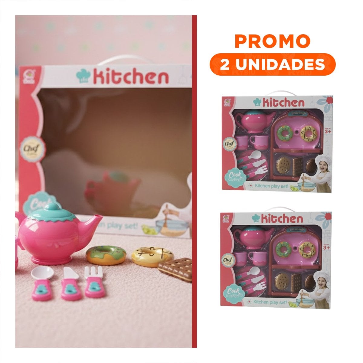 PACK2 VERSION DONUS Y GALLETAS CON MENAJE ROSADO PARA COCINA HOGAR ACTUAL - 1