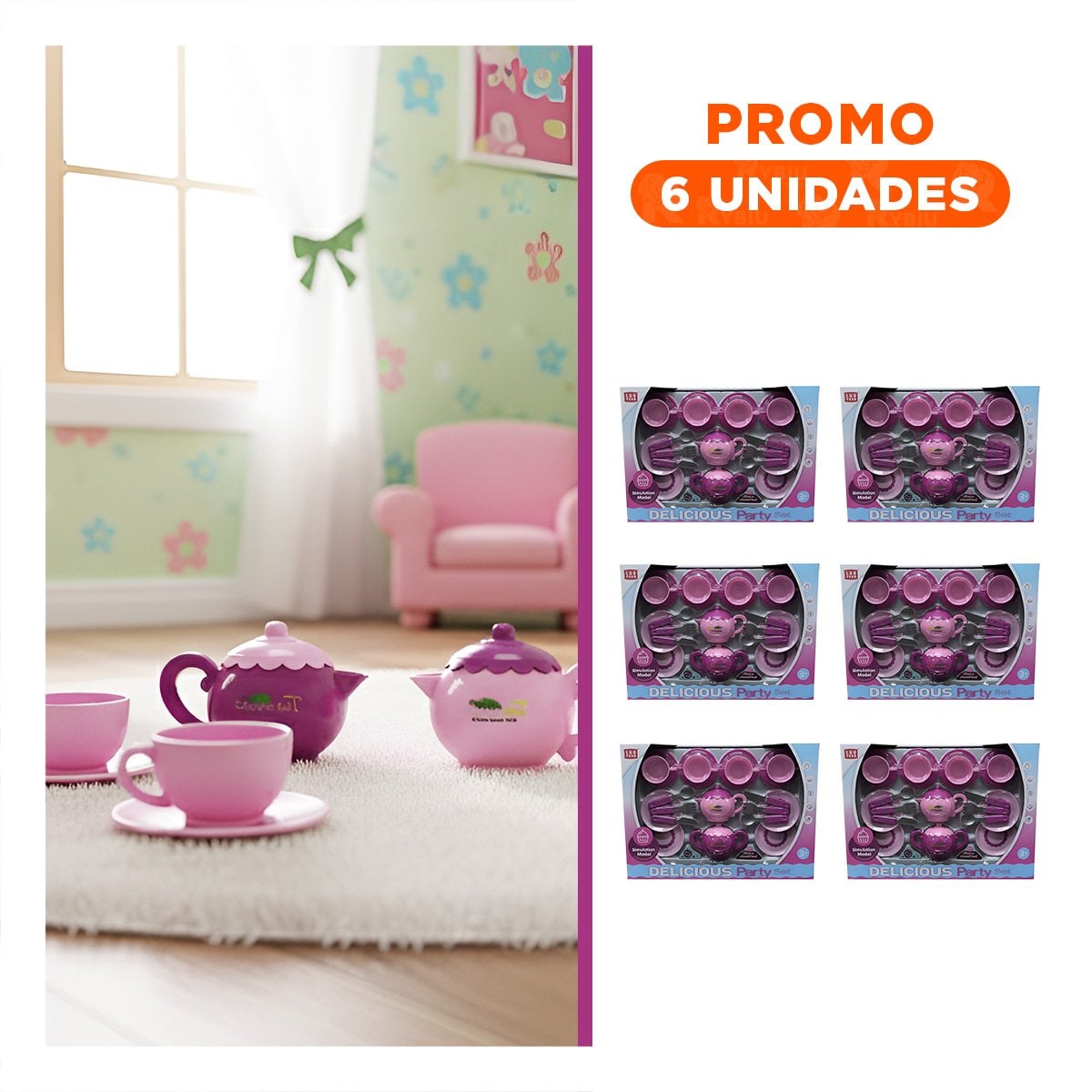 PACK6 JUEGO DE MENAJE PARA FIESTA HOGAR DECORACION MESA ROSADO COMBINABLE - 1