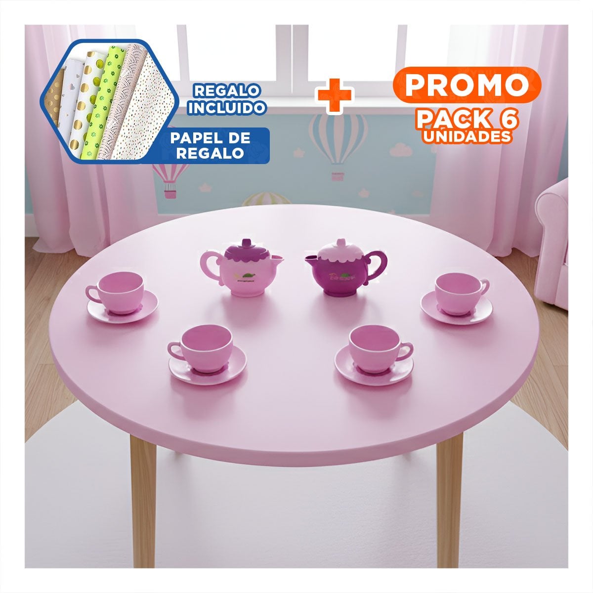 PACK6 KIT DE MENAJE PARA FIESTA HOGAR DECORACION MESA ROSADO PARA DECORAR YPAPEL REGALO - 1
