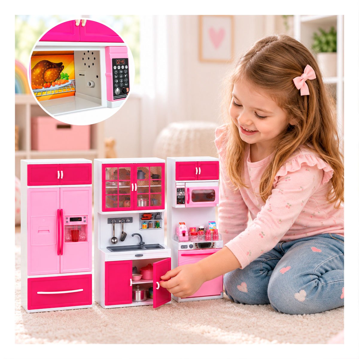 ATRACTIVA COCINA MODERNA DE JUEGO CON LUZ Y SONIDO ROSADO PARA HOGAR YPAPEL REGALO - 1