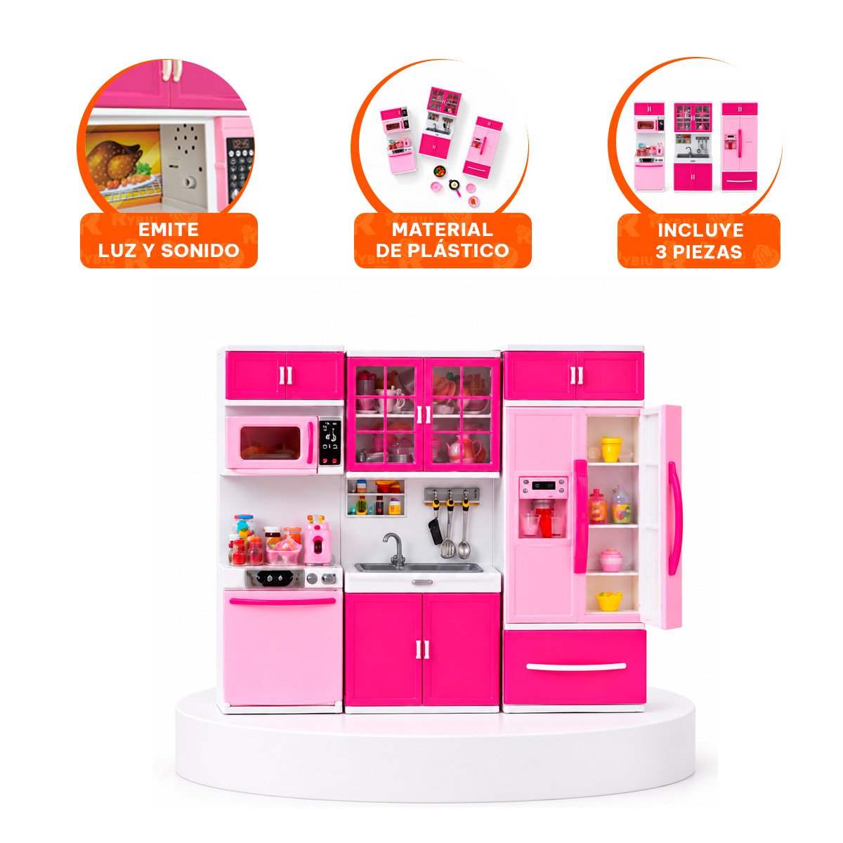 ATRACTIVA COCINA MODERNA DE JUEGO CON LUZ Y SONIDO ROSADO PARA HOGAR YPAPEL REGALO - 4