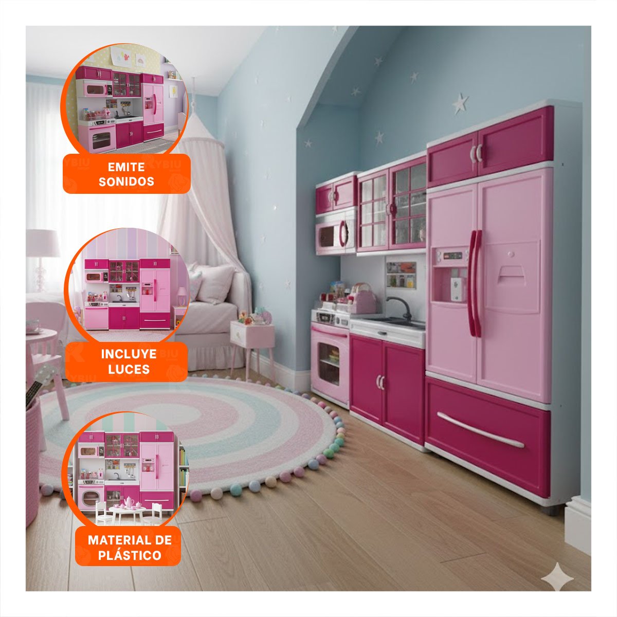 ATRACTIVA COCINA MODERNA DE JUEGO CON LUZ Y SONIDO ROSADO PARA HOGAR YPAPEL REGALO - 5