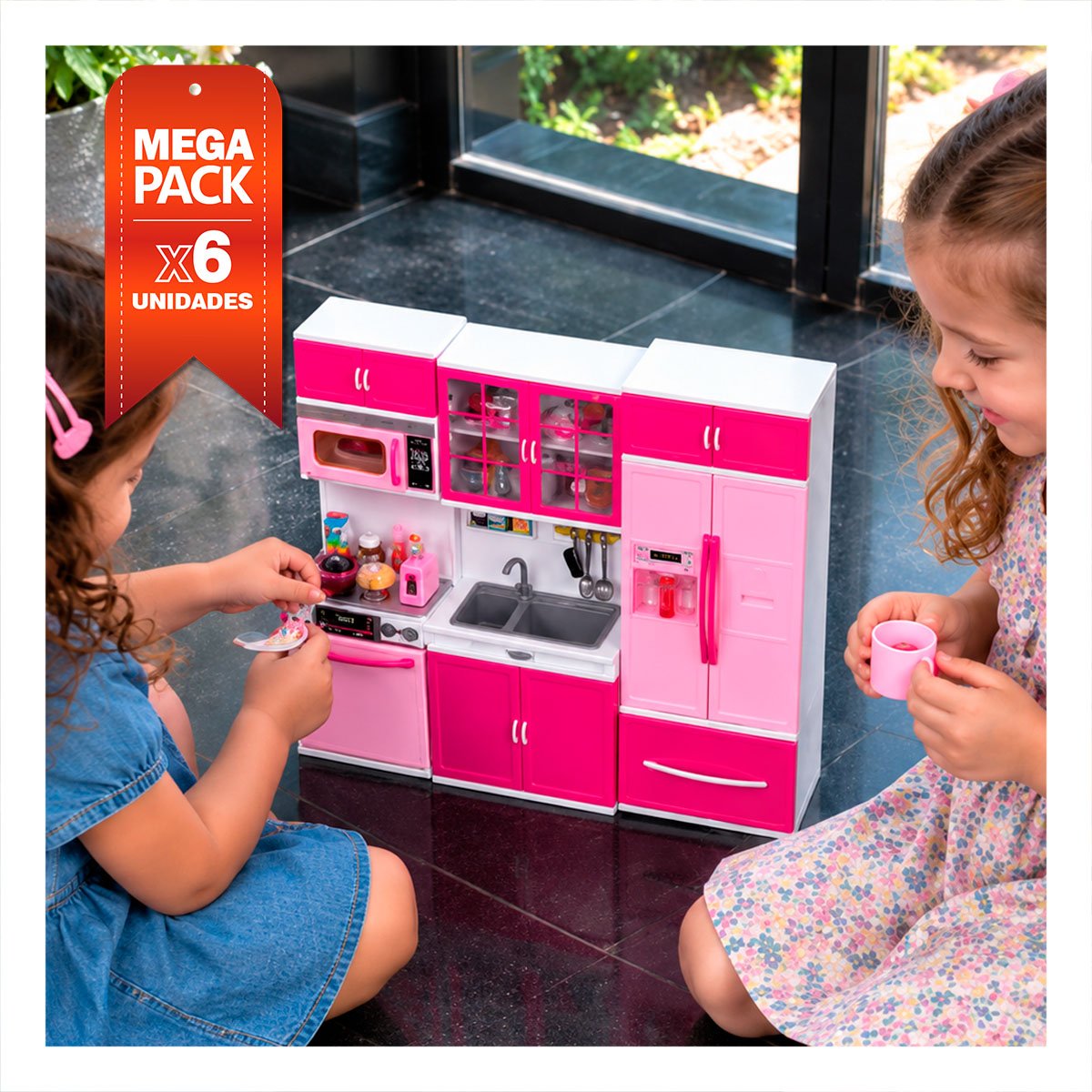 PACK6 IMAGINATIVA COCINA MODERNA DE JUEGO CON LUZ Y SONIDO ROSADO PARA HOGAR YPAPEL REGALO - 1