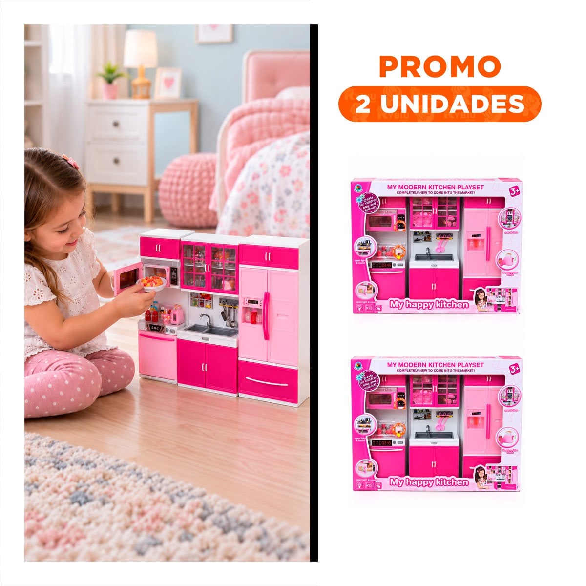 PACK2 VISUAL COCINA MODERNA DE JUEGO CON LUZ Y SONIDO ROSADO PARA CASA YREGALO STICKER - 1